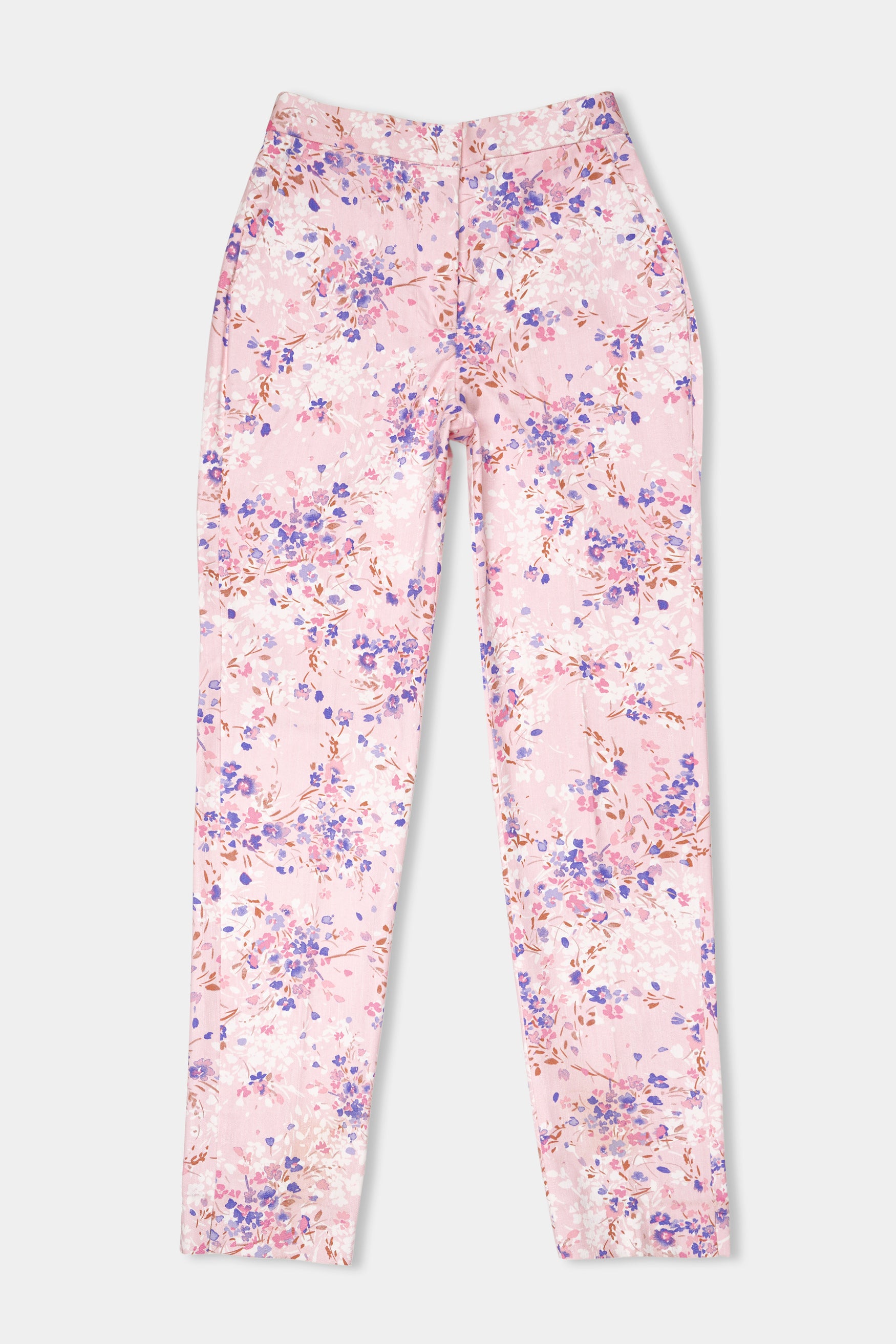Gainsboro Pink and Scampi Blue Multicolour Ditsy Printed Premium Cotton Women’s Pant