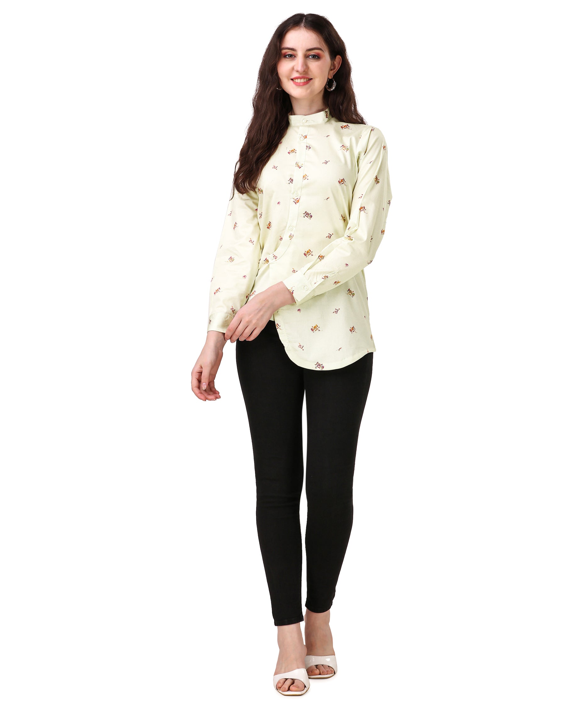Merino Beige Printed Super Soft Premium Cotton Women’s Shirt