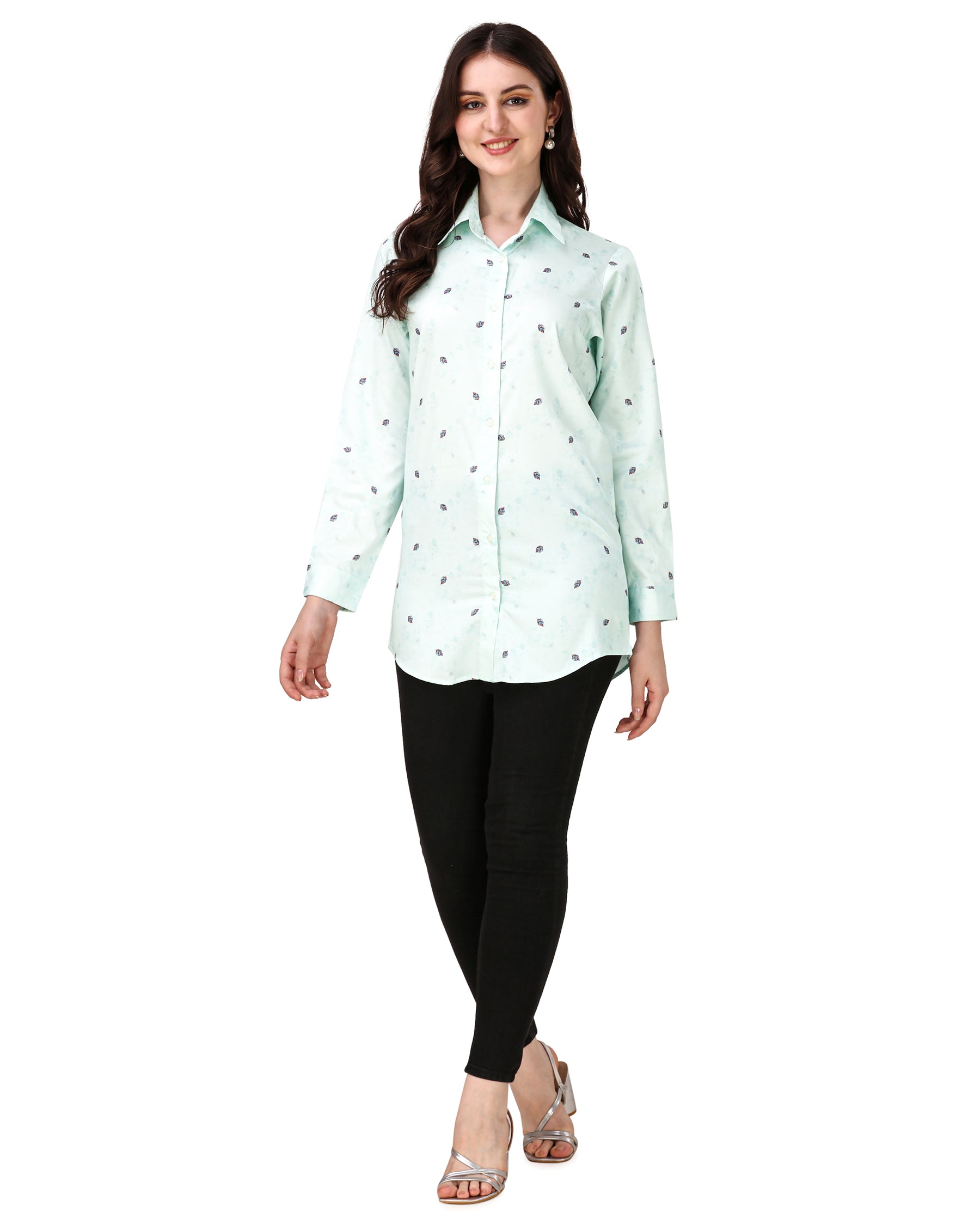 Periglacial Green with Feather Printed Super Soft Premium Cotton Women’s Shirt