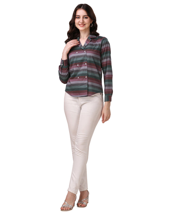 Matterhorn Brown with Multicolour Striped Super Soft Premium Cotton Women’s Shirt