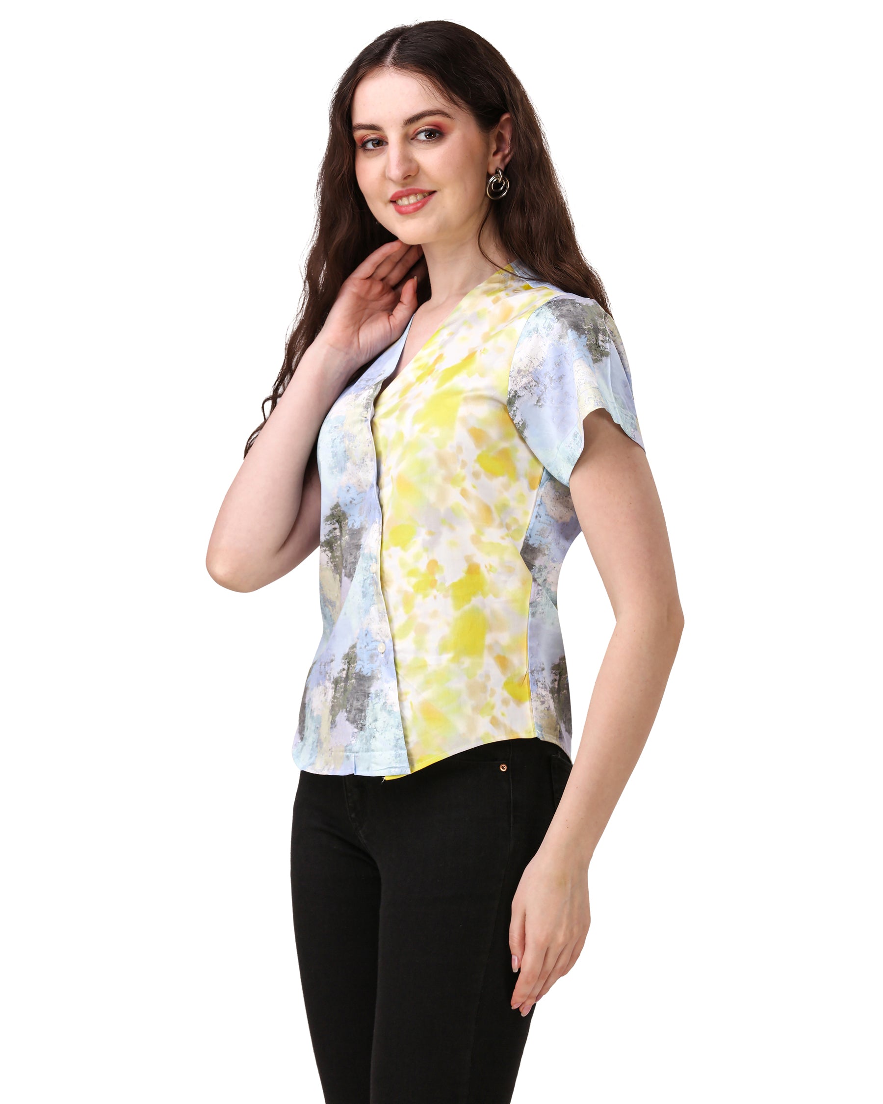 Moonstone Blue with Marble Printed Super Soft Premium Cotton Women’s Shirt
