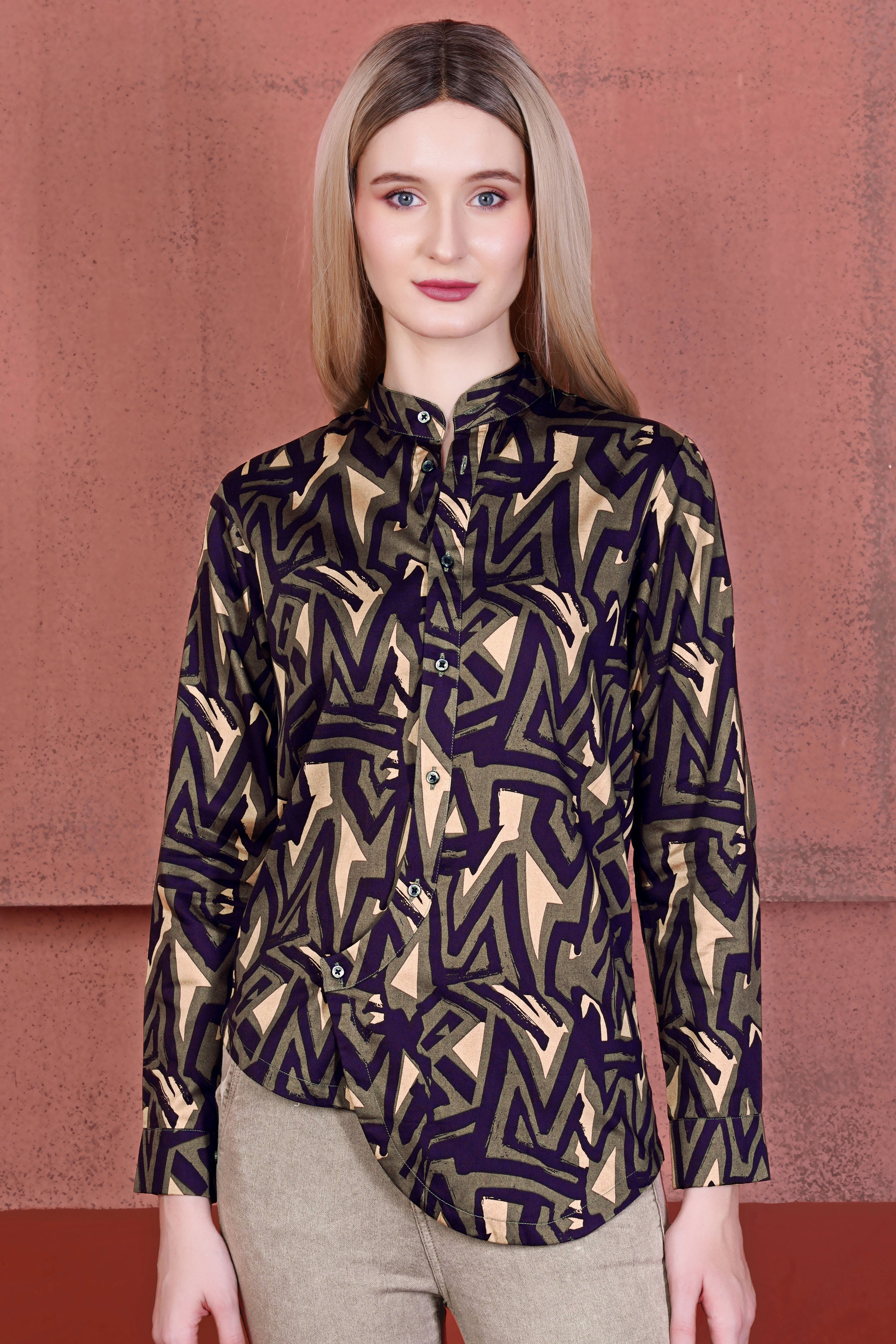 Makara Green and Haiti Blue Multicolour Abstract Printed Premium Cotton Designer Shirt