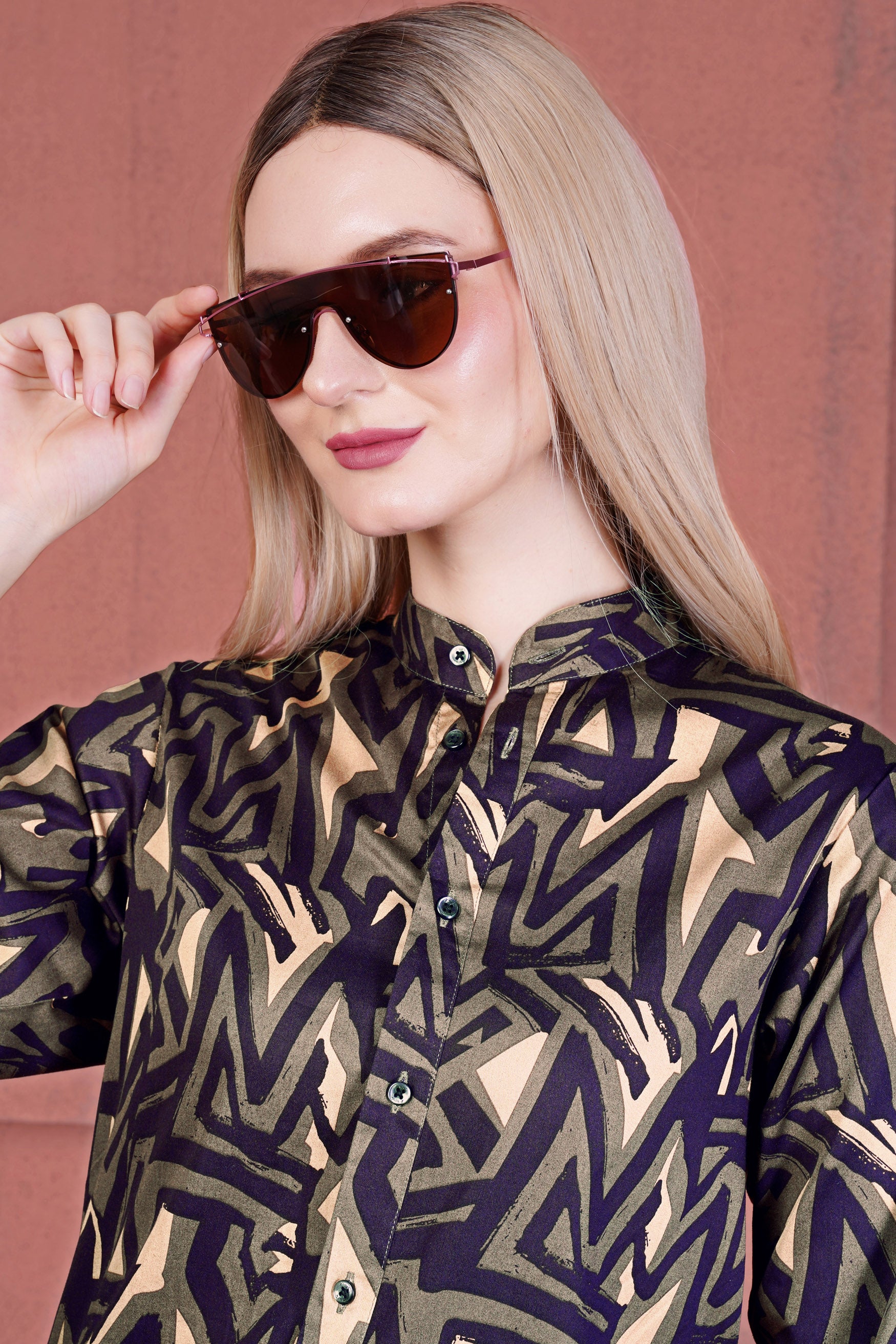 Makara Green and Haiti Blue Multicolour Abstract Printed Premium Cotton Designer Shirt