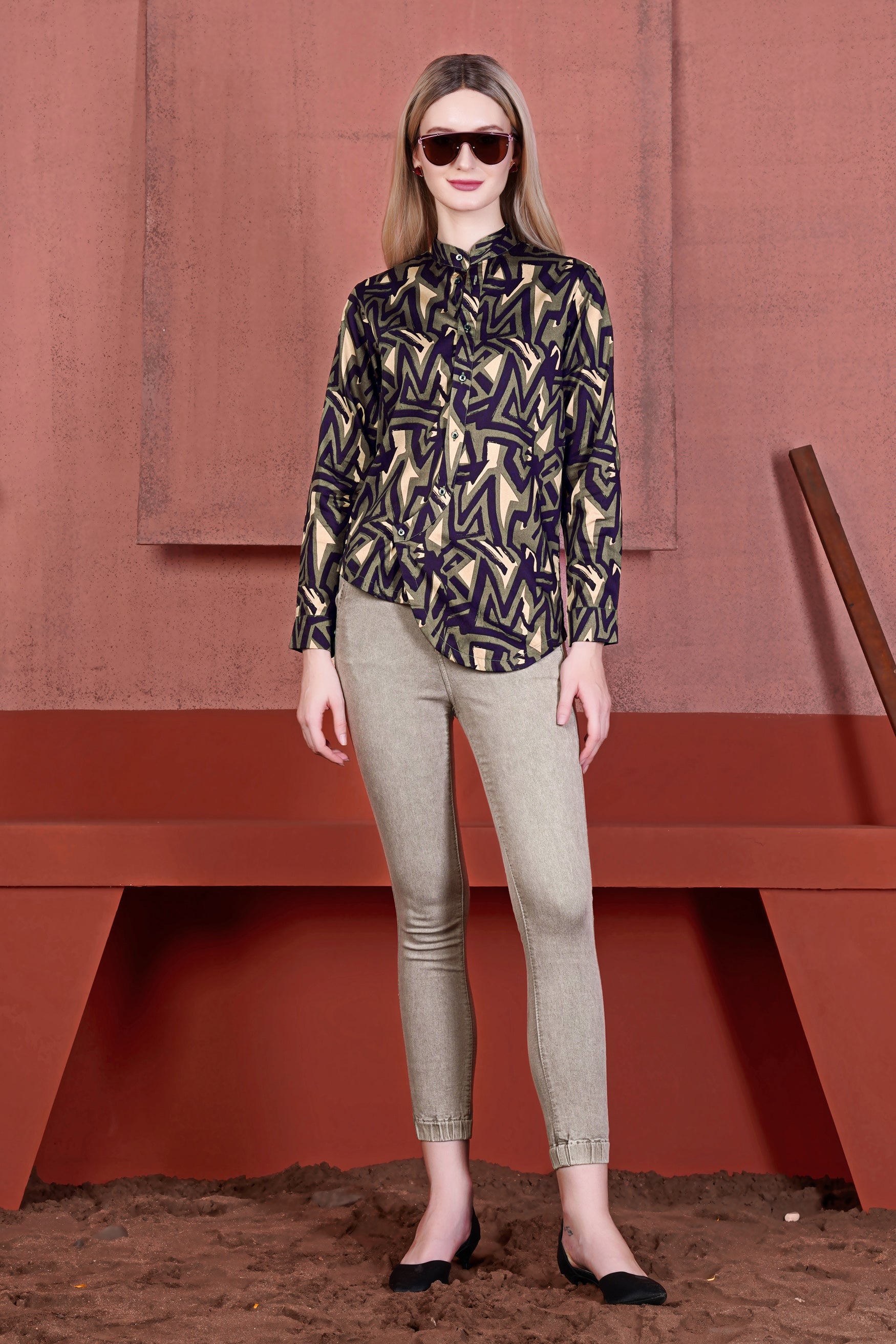 Makara Green and Haiti Blue Multicolour Abstract Printed Premium Cotton Designer Shirt