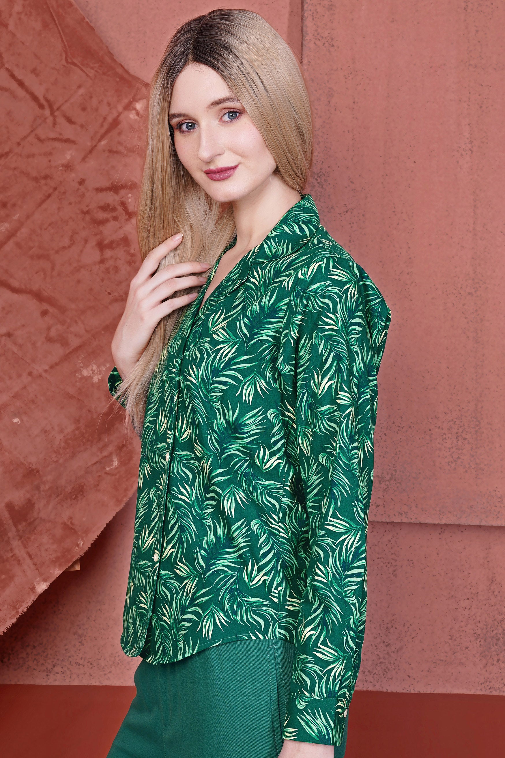 Cyprus Green Leaves Printed Premium Cotton Designer Shirt