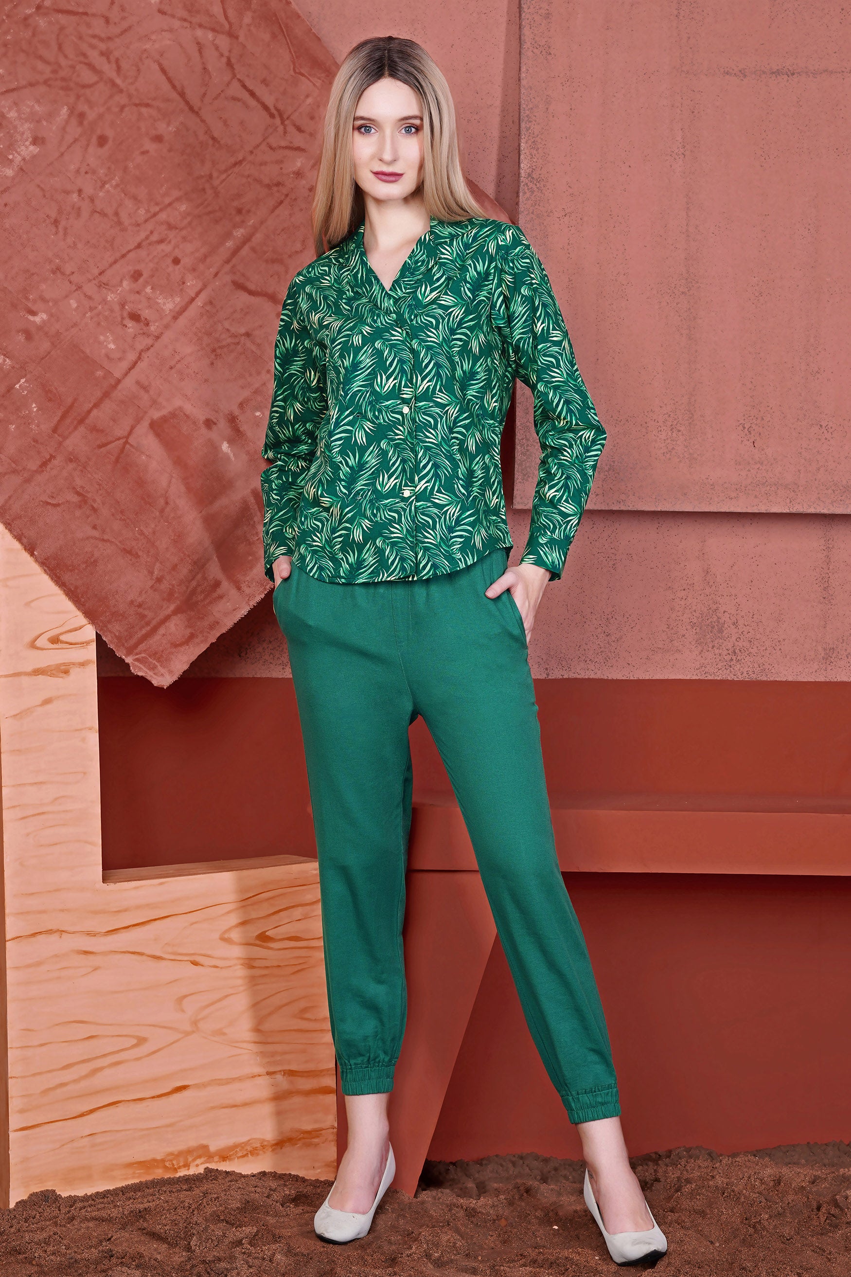 Cyprus Green Leaves Printed Premium Cotton Designer Shirt