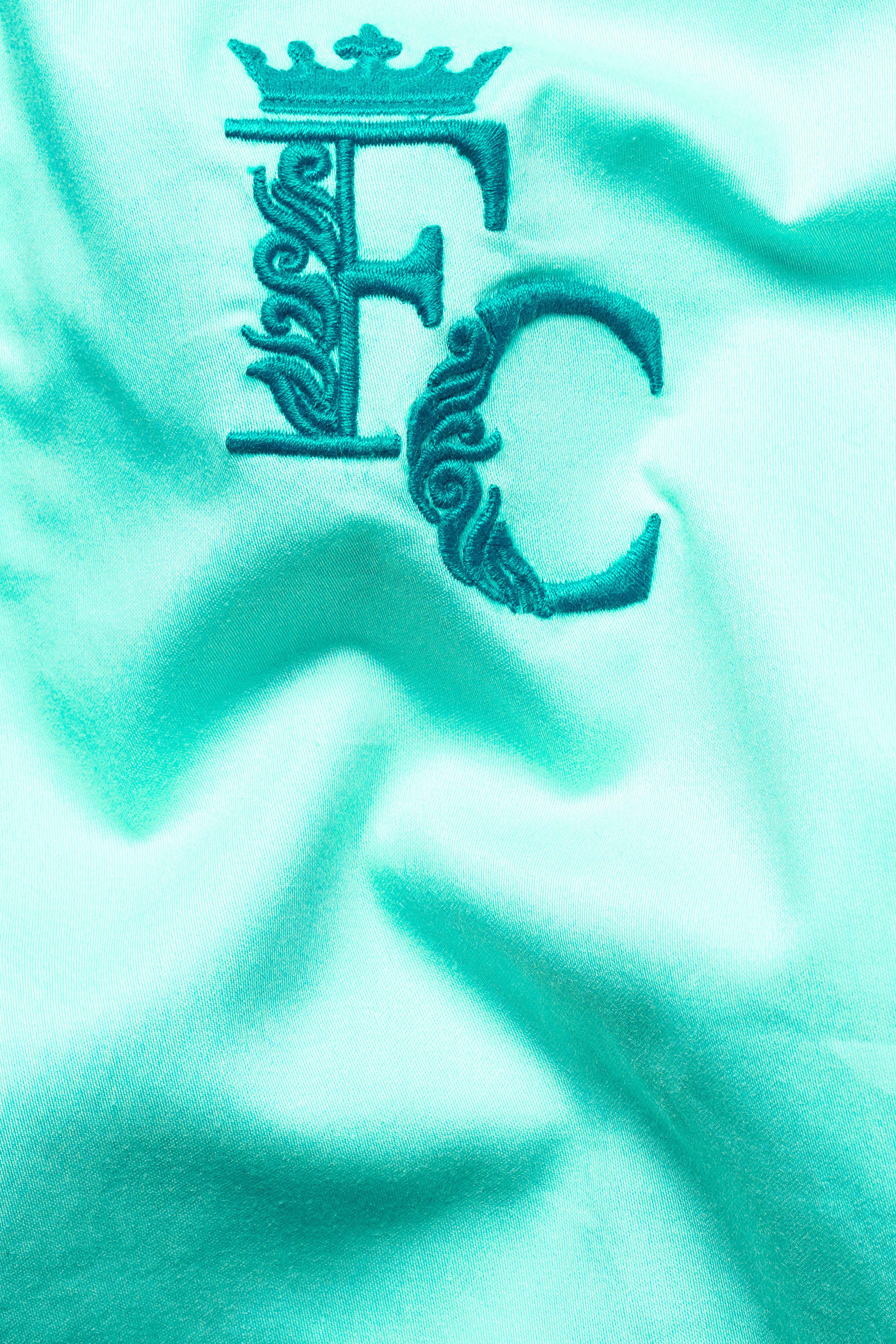 Magic Mint Blue Brand Acronym Embroidered Premium Cotton Designer Shirt