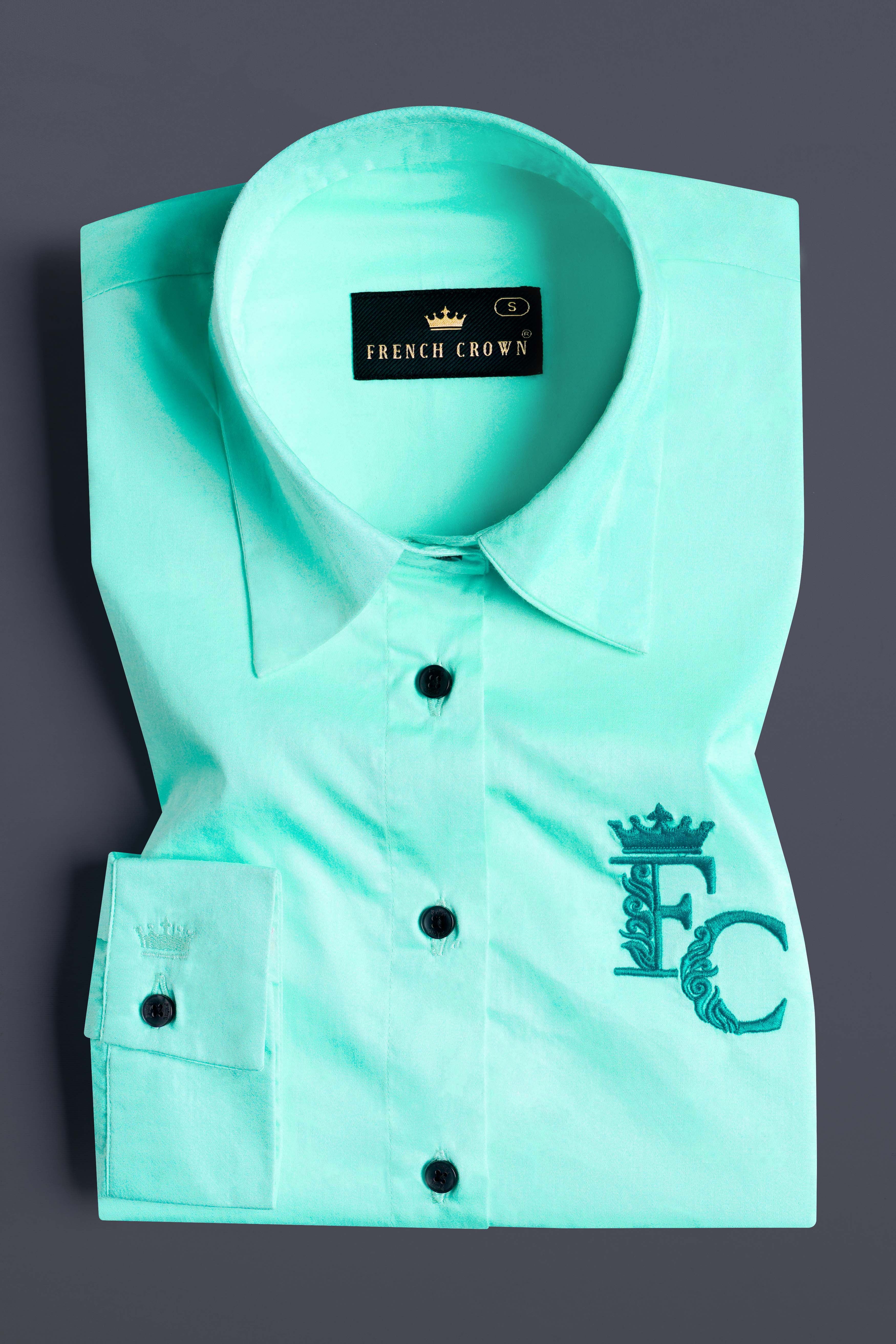 Magic Mint Blue Brand Acronym Embroidered Premium Cotton Designer Shirt