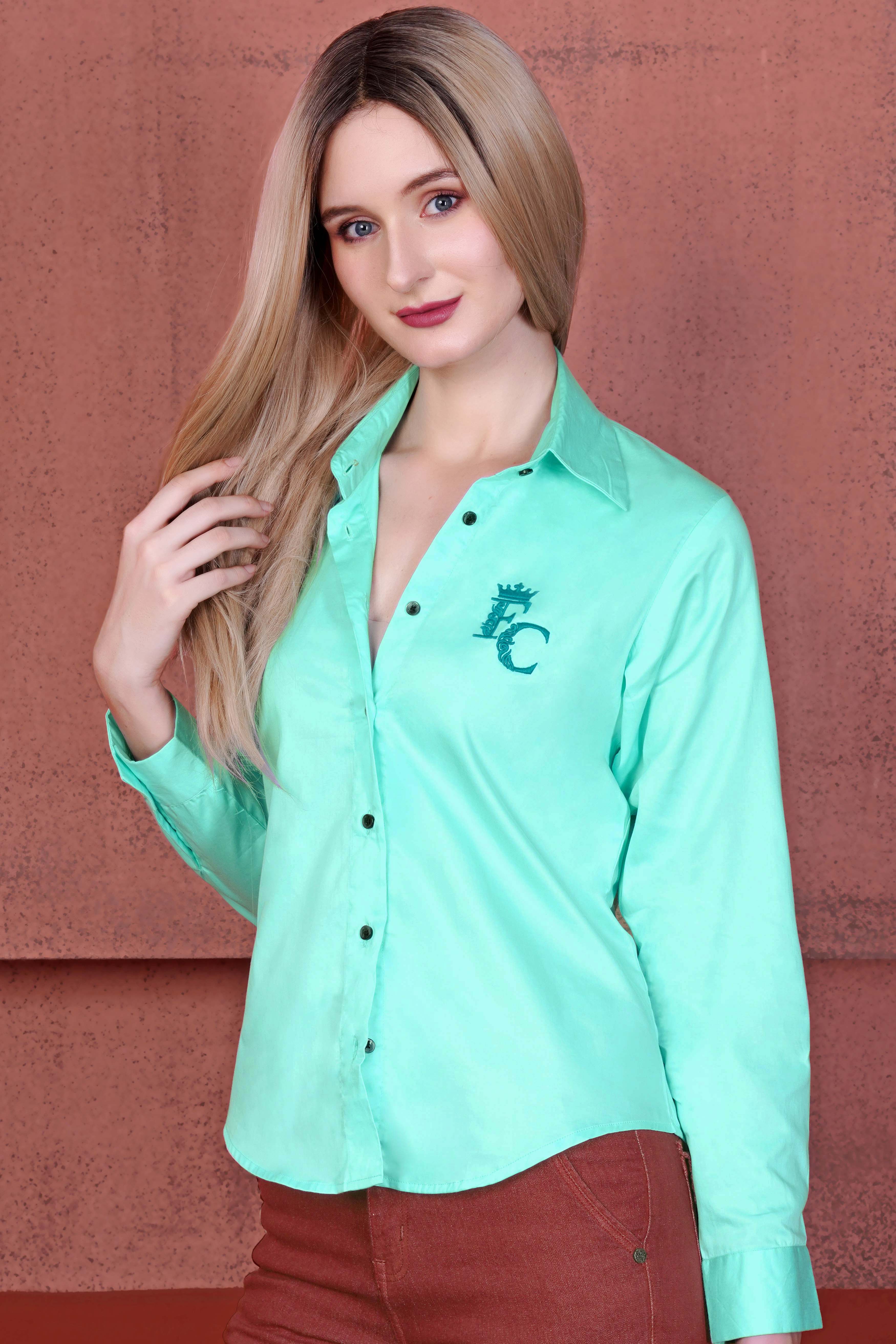 Magic Mint Blue Brand Acronym Embroidered Premium Cotton Designer Shirt