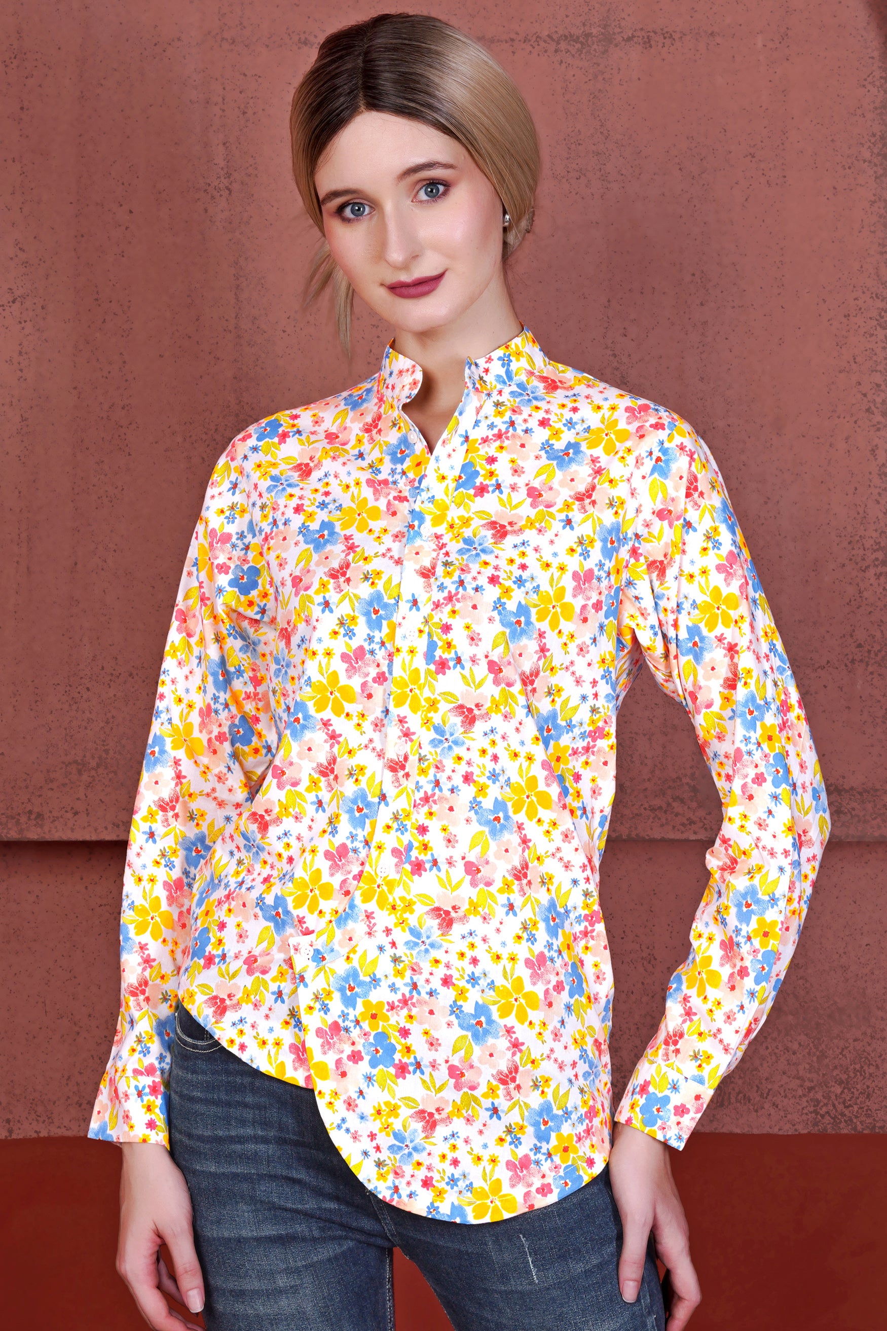 Desert Storm Cream and Golden Fizz Yellow Multicolour Ditsy Printed Premium Cotton Designer Shirt