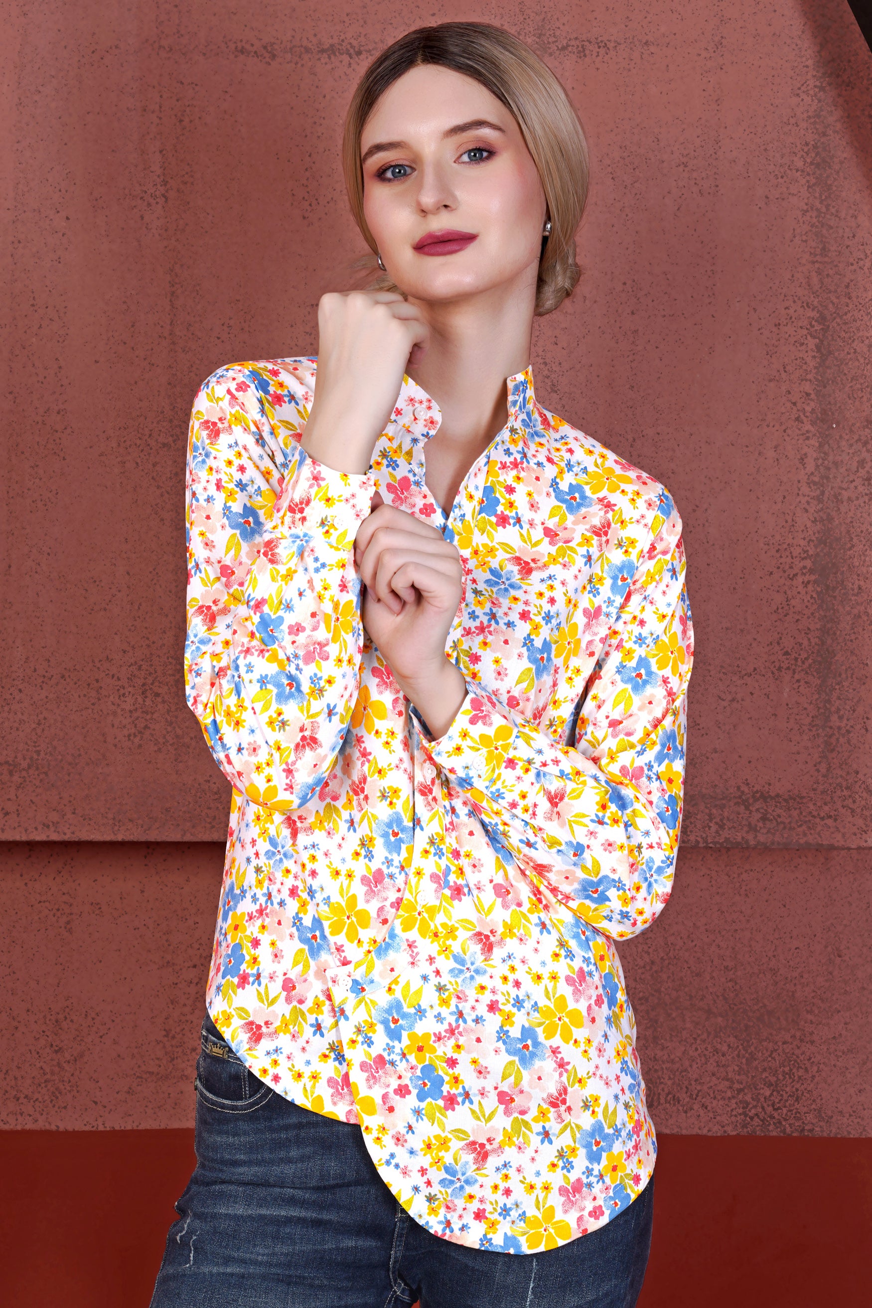 Desert Storm Cream and Golden Fizz Yellow Multicolour Ditsy Printed Premium Cotton Designer Shirt