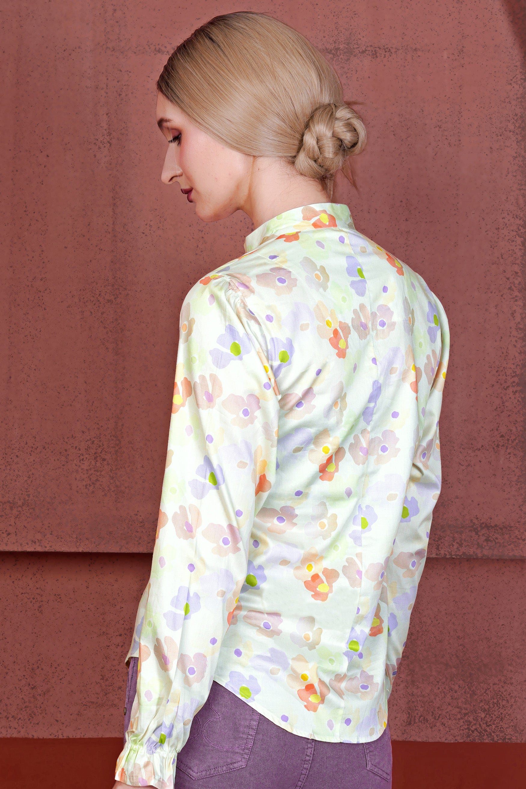 Mercury Cream and Melon Peach Multicolour Floral Printed Premium Cotton Designer Shirt