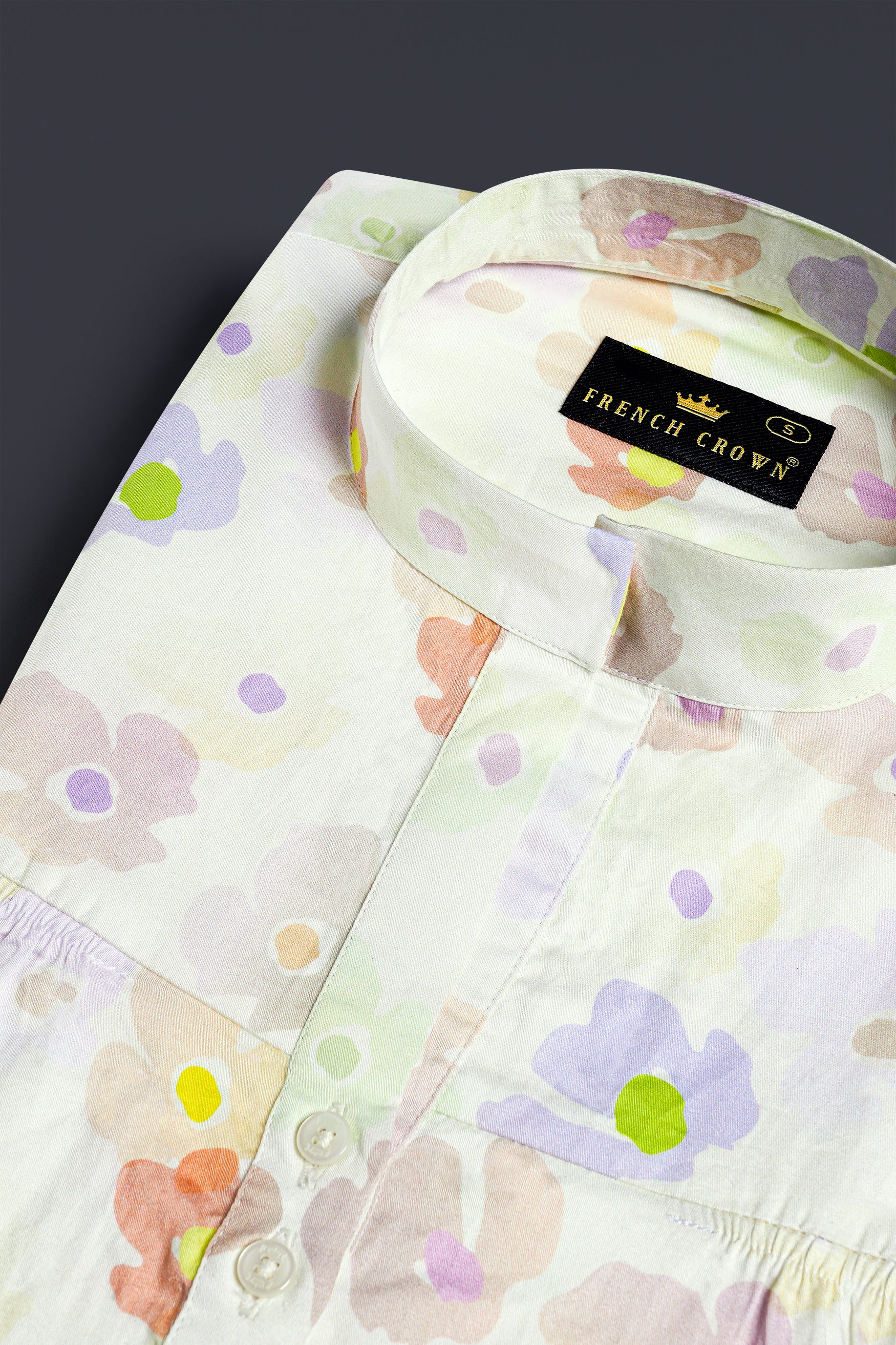 Mercury Cream and Melon Peach Multicolour Floral Printed Premium Cotton Designer Shirt