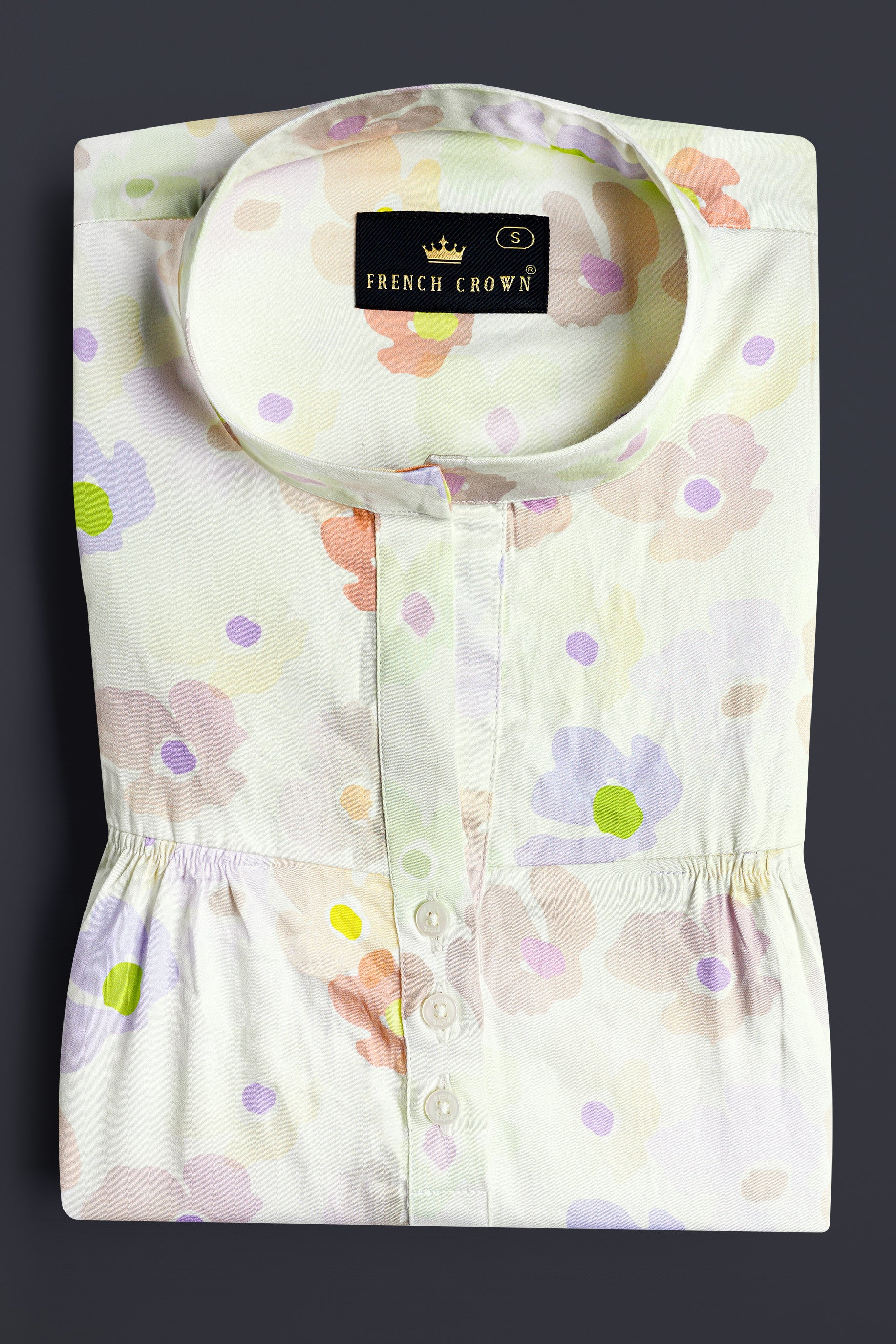 Mercury Cream and Melon Peach Multicolour Floral Printed Premium Cotton Designer Shirt
