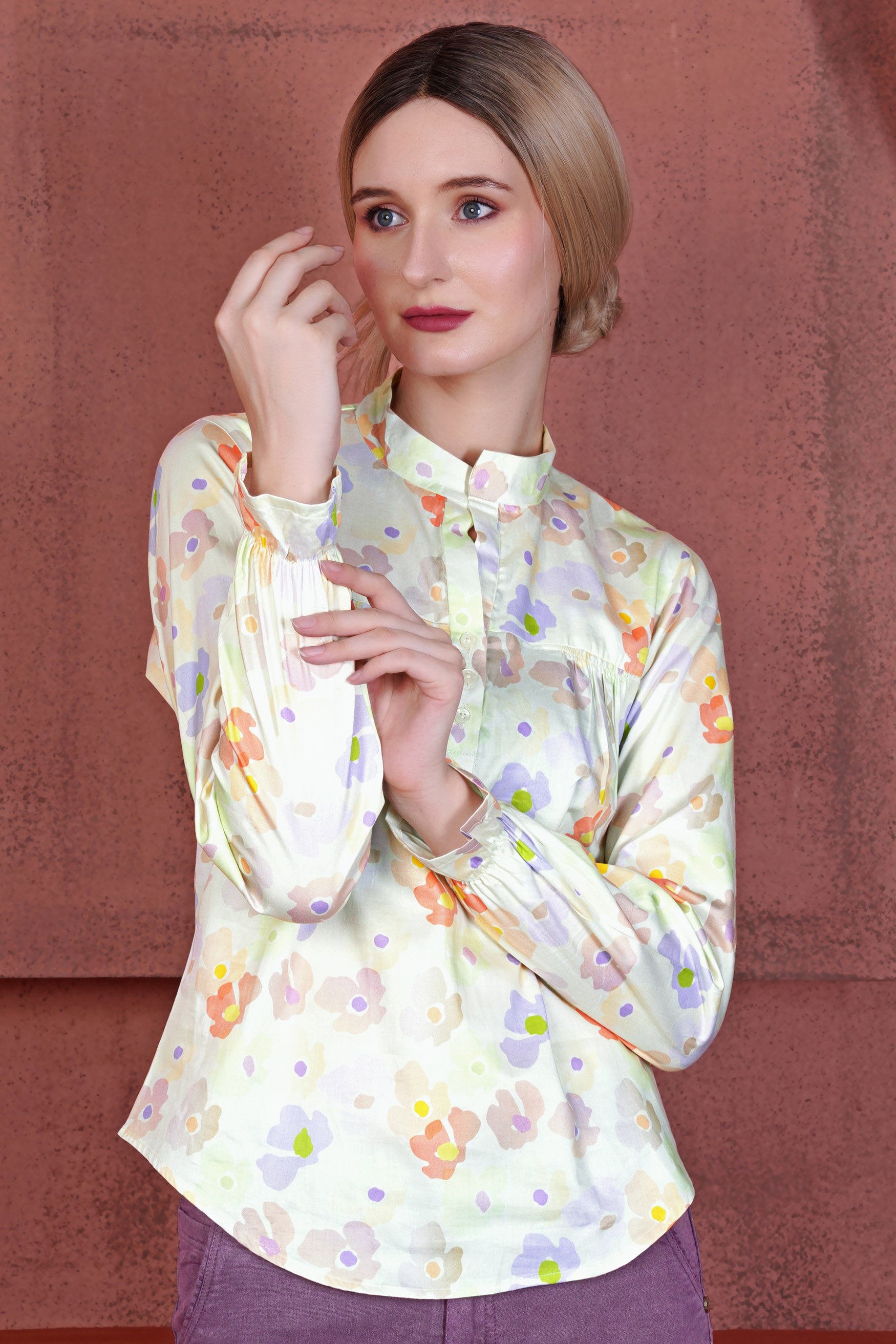 Mercury Cream and Melon Peach Multicolour Floral Printed Premium Cotton Designer Shirt
