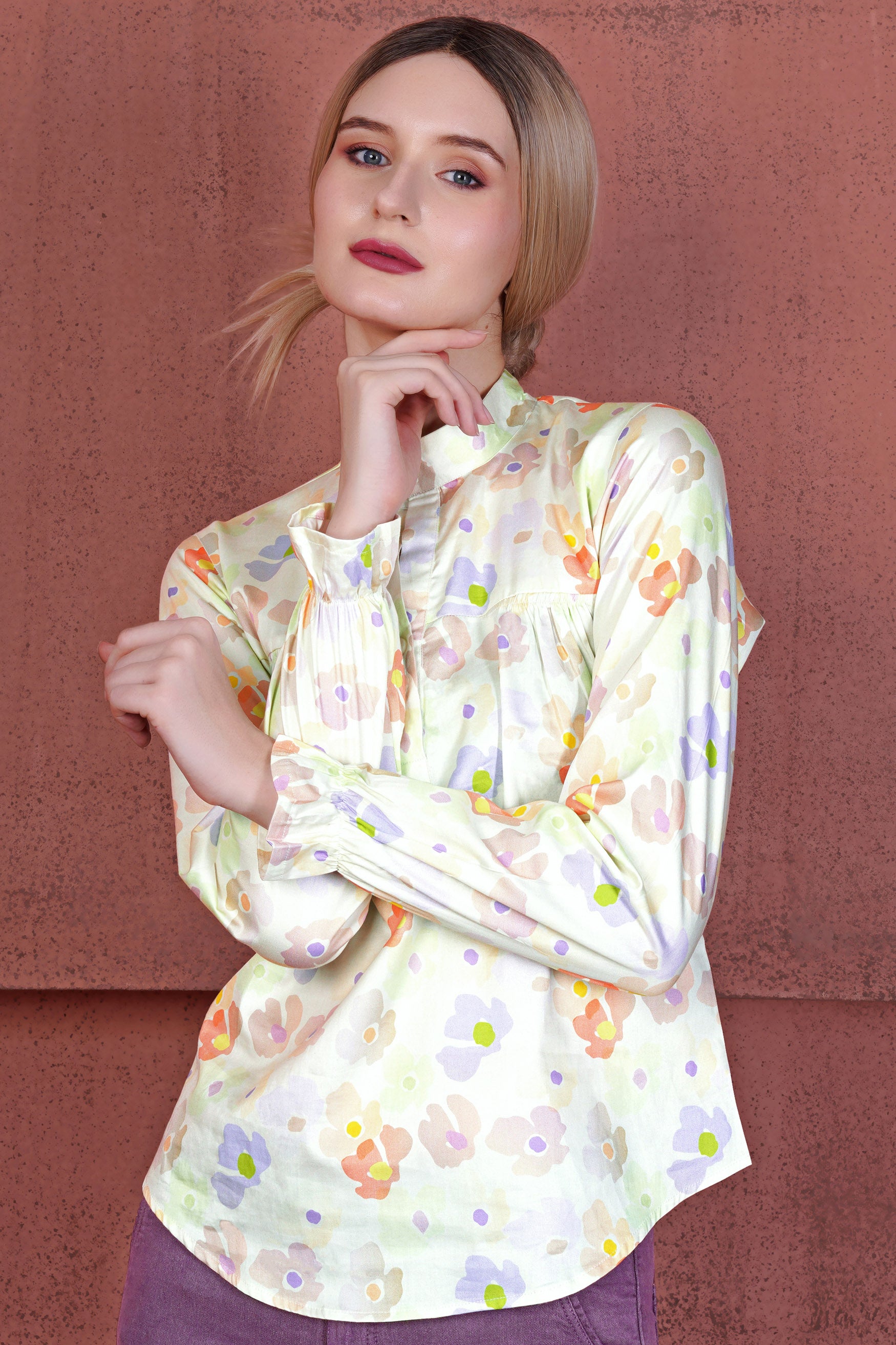 Mercury Cream and Melon Peach Multicolour Floral Printed Premium Cotton Designer Shirt