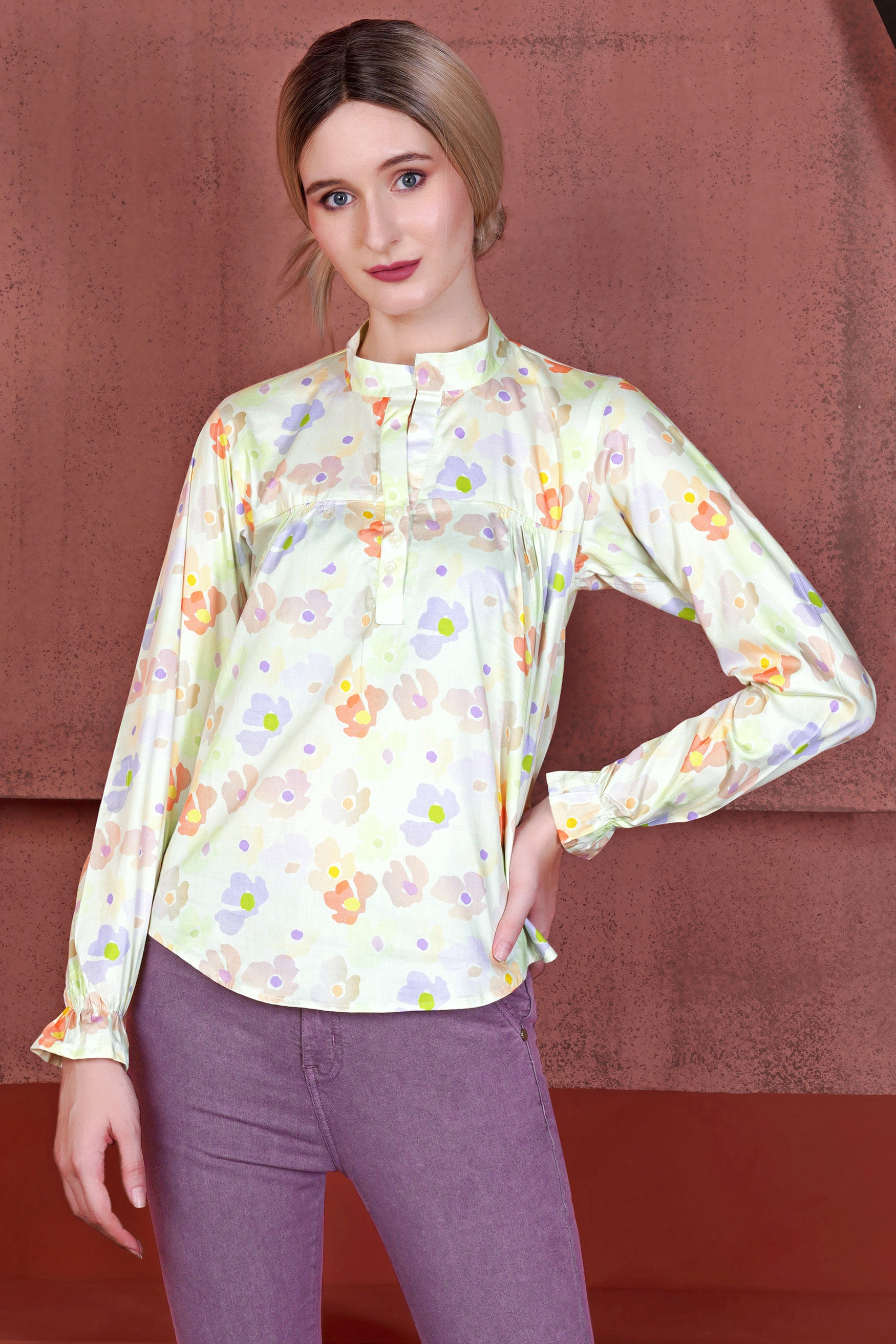 Mercury Cream and Melon Peach Multicolour Floral Printed Premium Cotton Designer Shirt