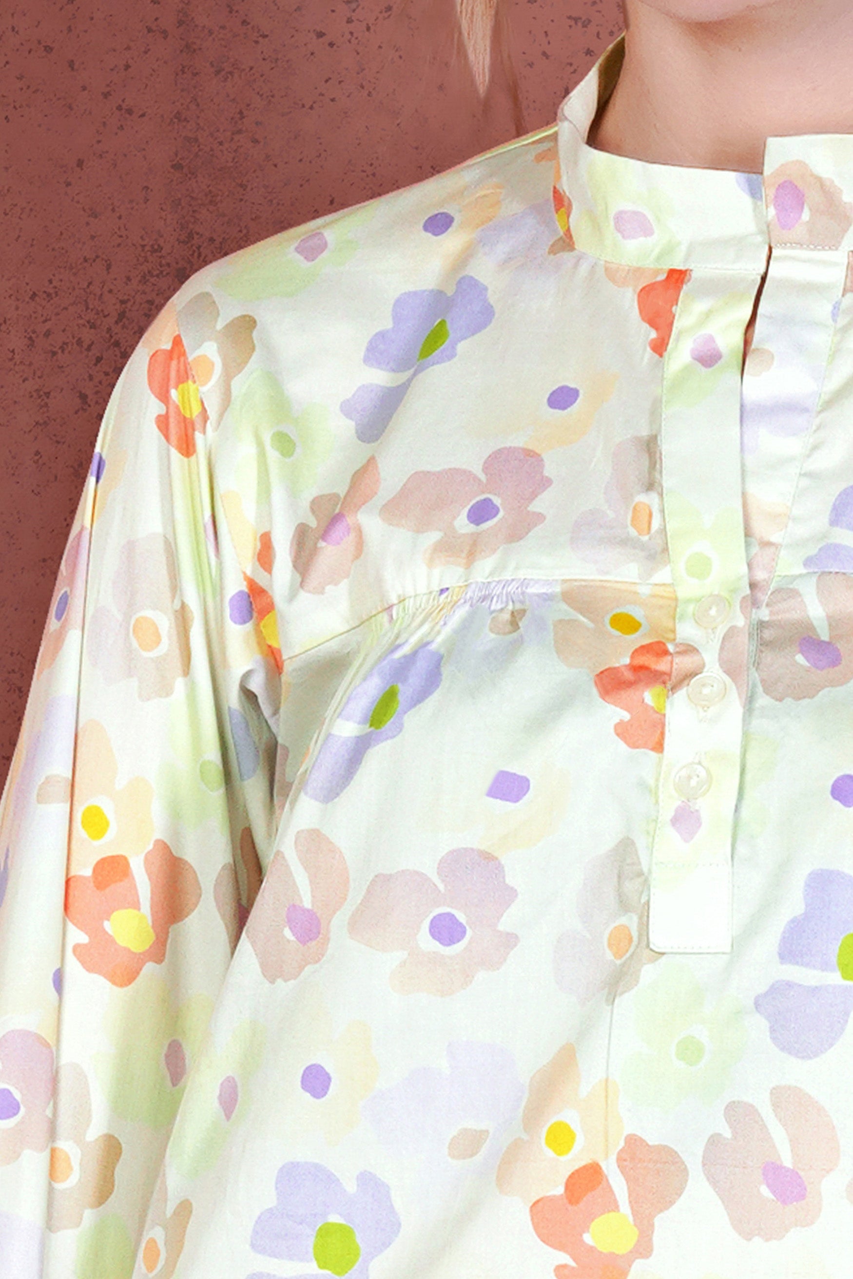 Mercury Cream and Melon Peach Multicolour Floral Printed Premium Cotton Designer Shirt