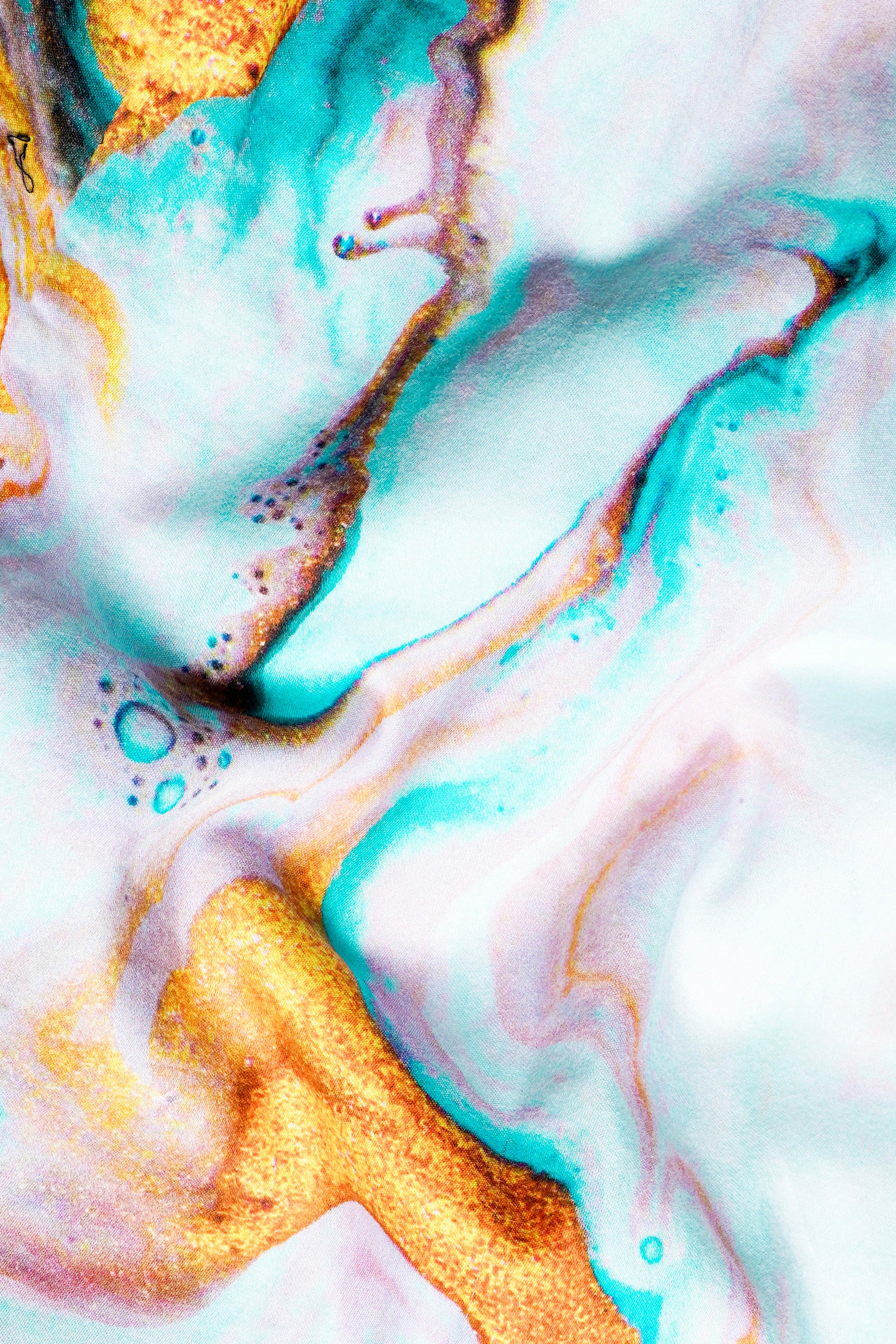 Bright White and Cerulean Blue Marble Printed Premium Cotton Designer Shirt