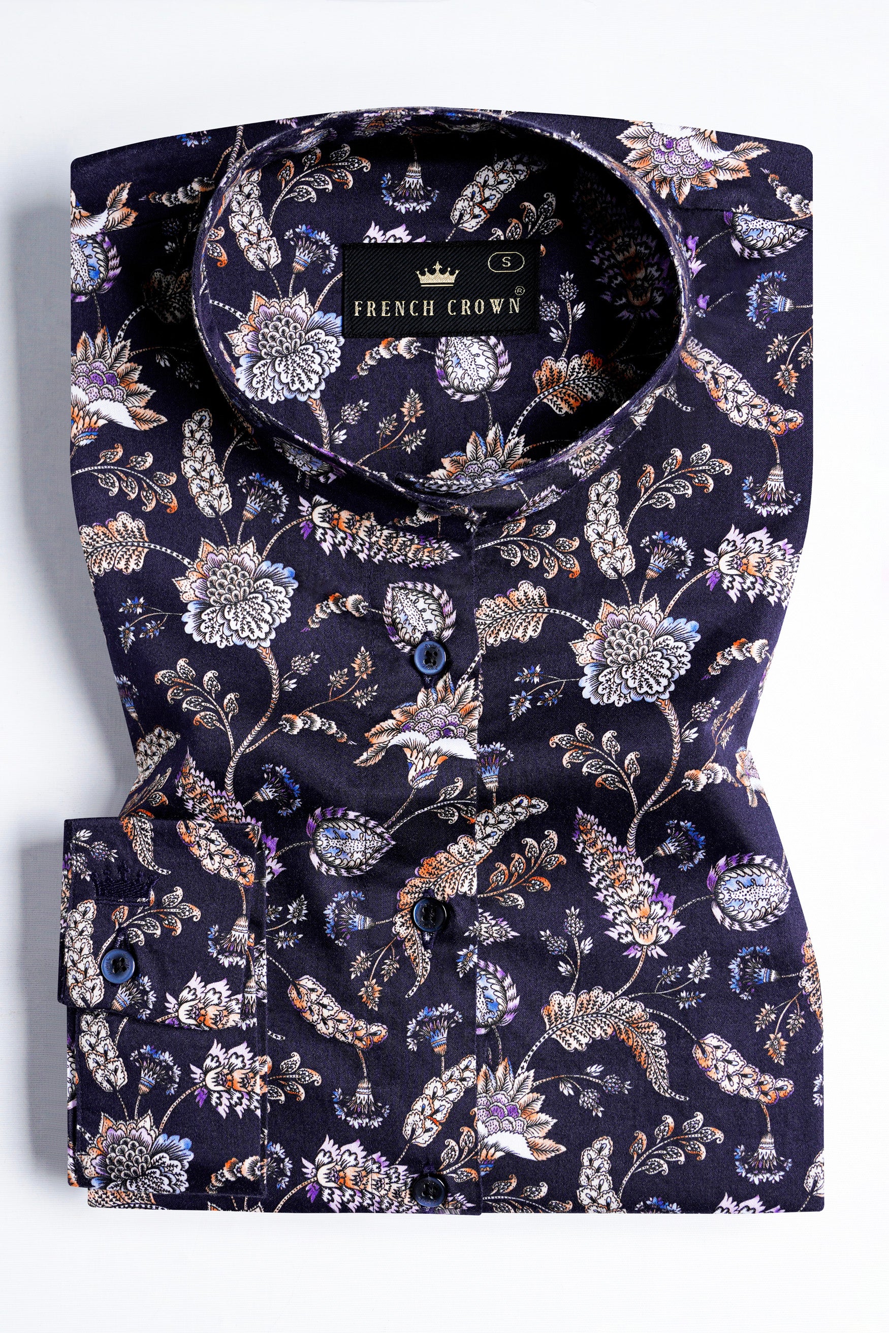 Thunder Blue Multicolour Floral Printed Premium Cotton Shirt