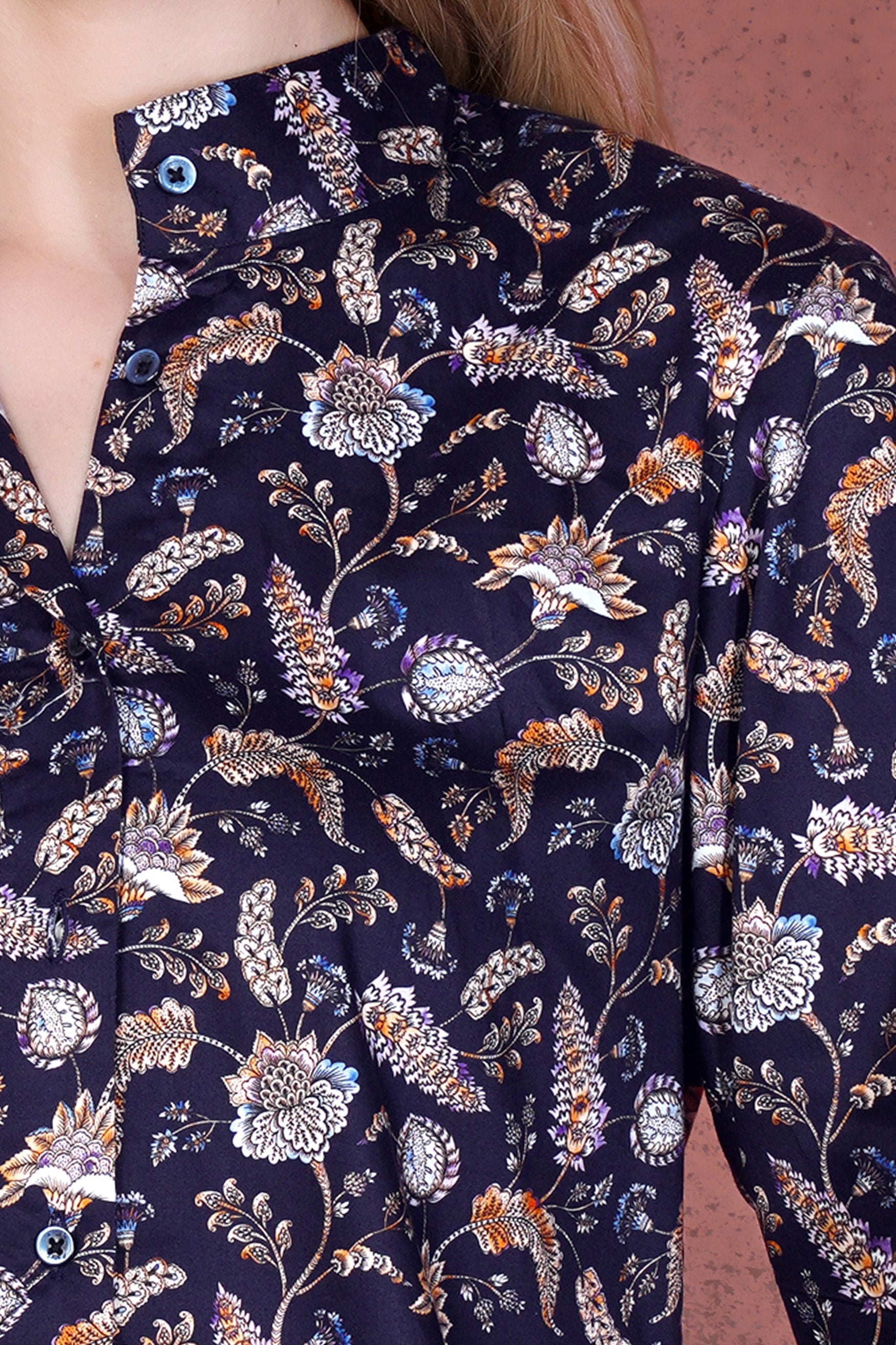 Thunder Blue Multicolour Floral Printed Premium Cotton Shirt