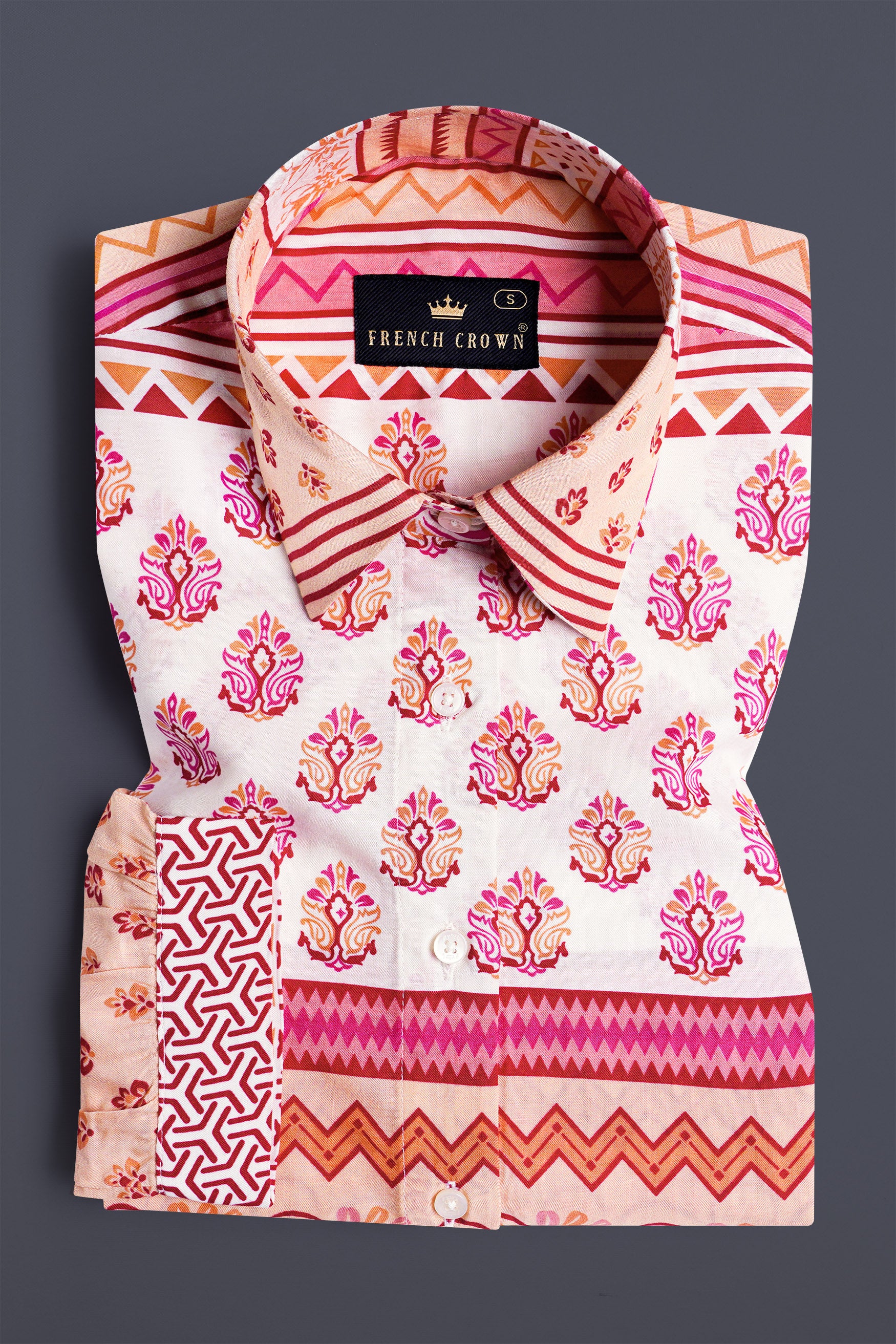 Dawn Cream and Cerise Pink Multicolour Floral and Geometric Printed Premium Tencel Designer Shirt