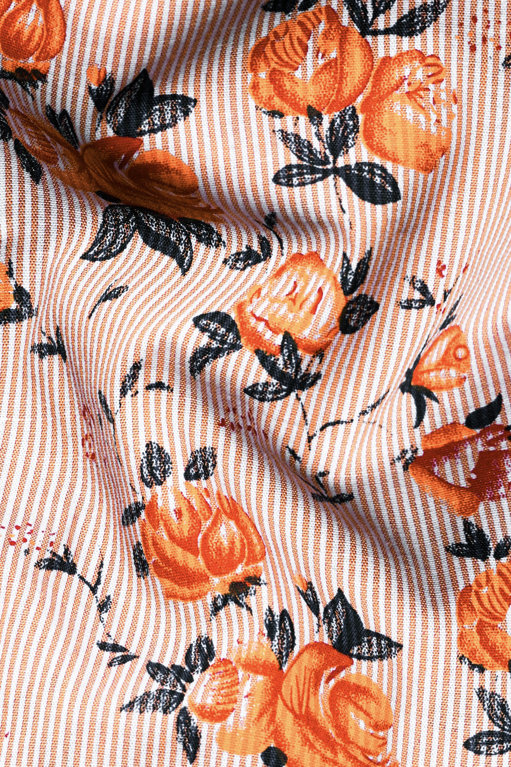 Pumpkin Orange and Burning Sand Brown Pinstriped with Floral Printed Premium Cotton Designer Shirt