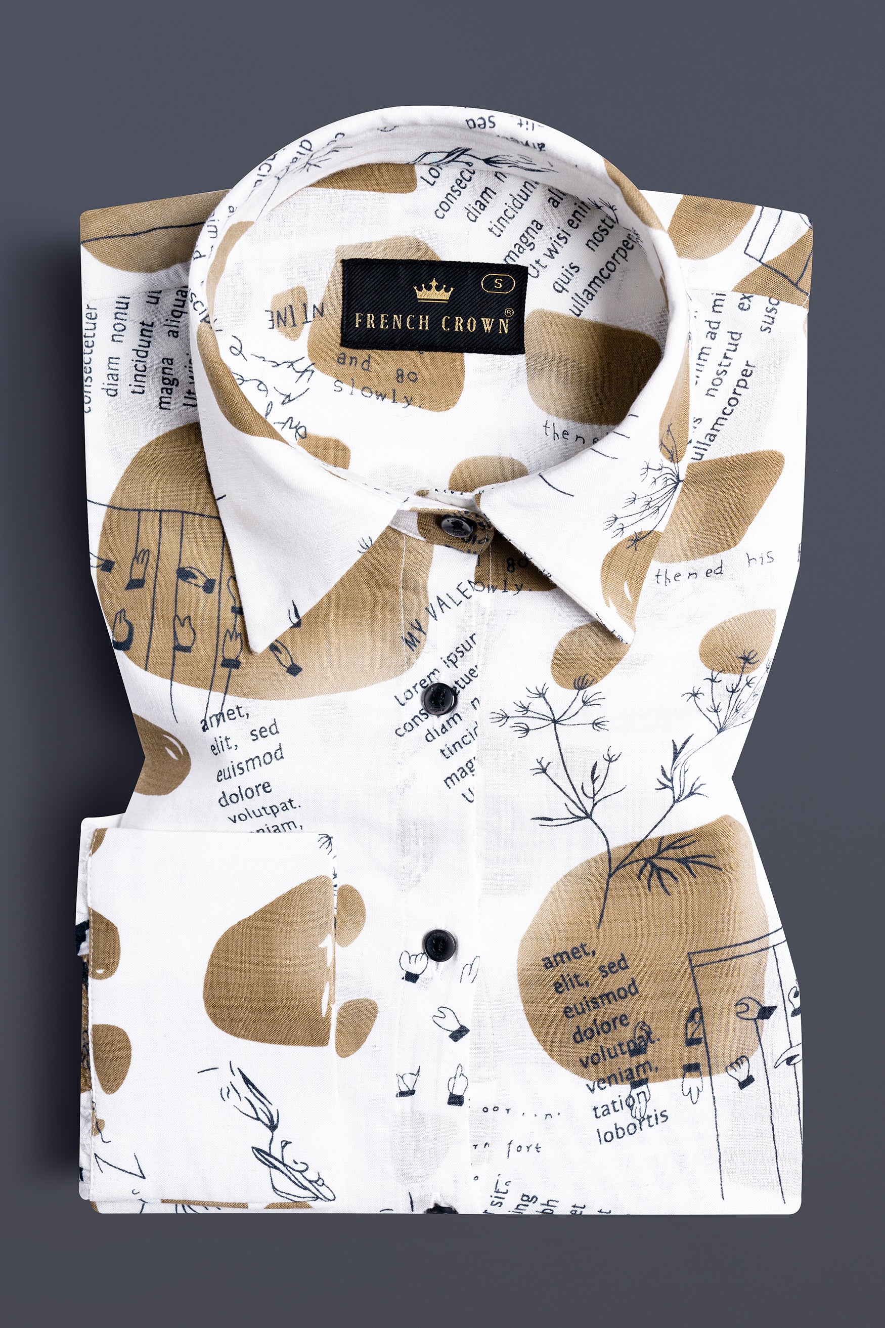 Bright White and Muesli Brown Abstract Printed Premium Tencel Tie Up Style Crop Shirt