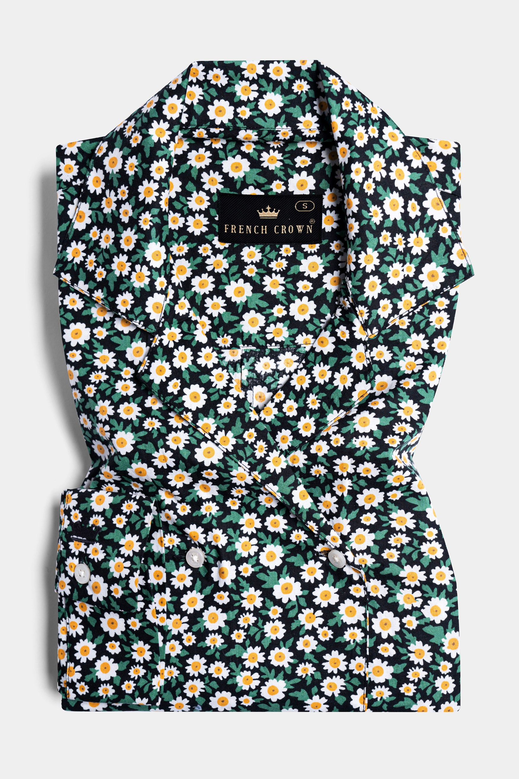 Jade Black and Bright White Ditsy Printed Premium Cotton Designer V Neck Shirt