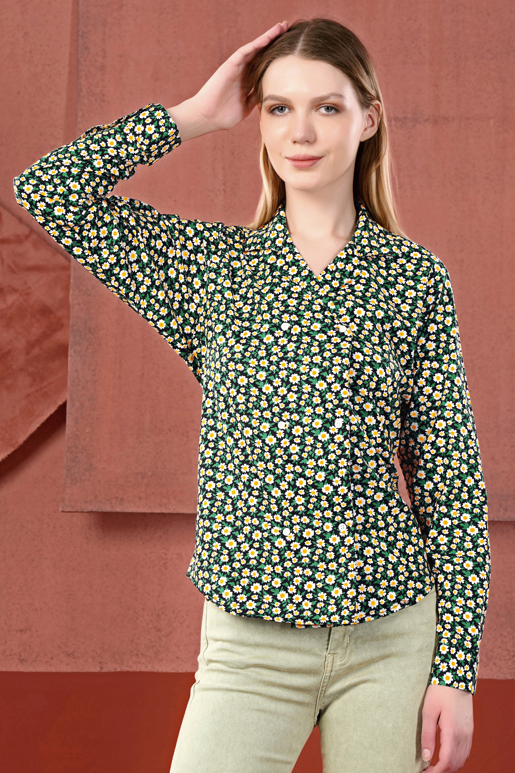 Jade Black and Bright White Ditsy Printed Premium Cotton Designer V Neck Shirt