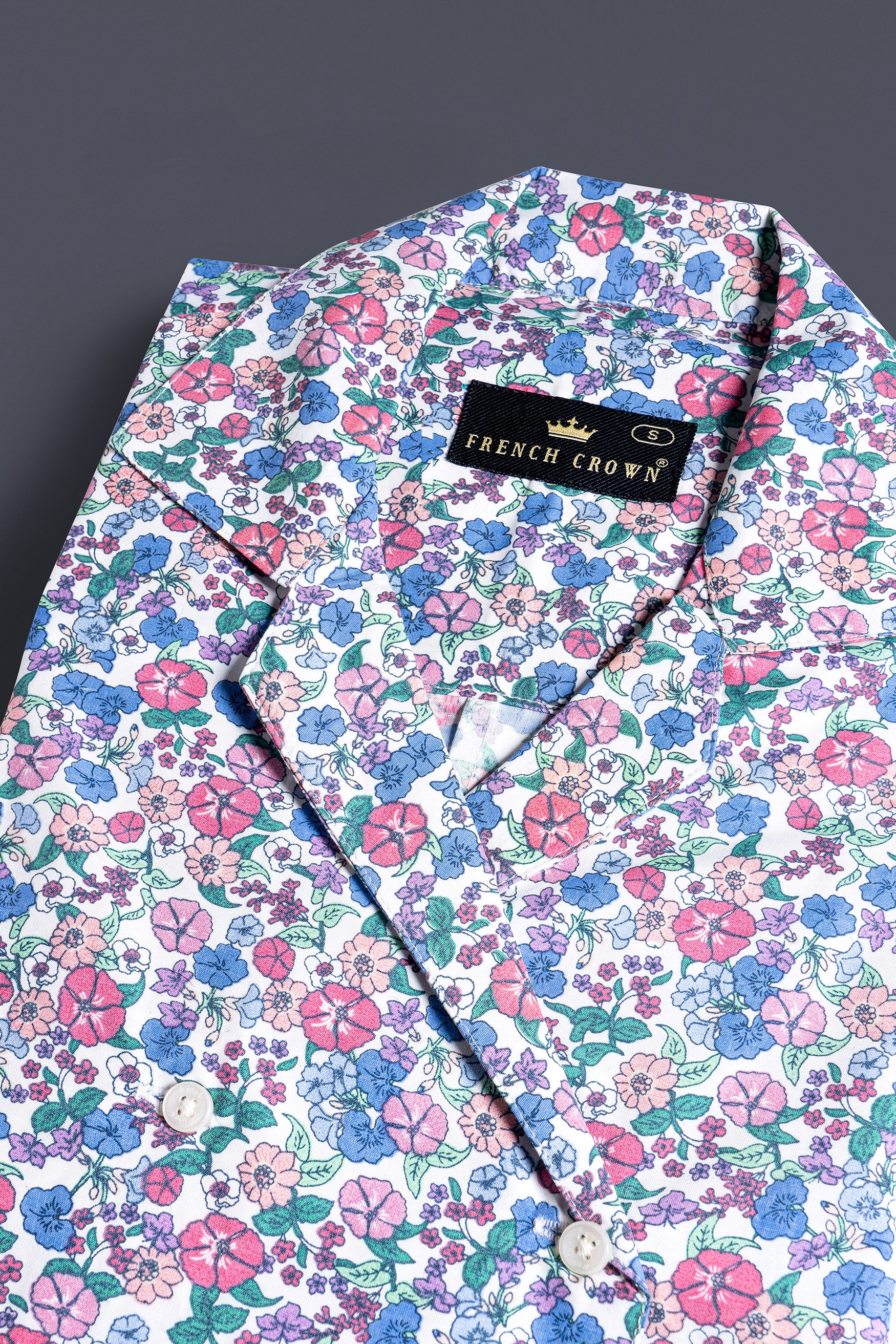 Bright White with Mauve Pink Multicolour Ditsy Printed Premium Cotton Designer Shirt