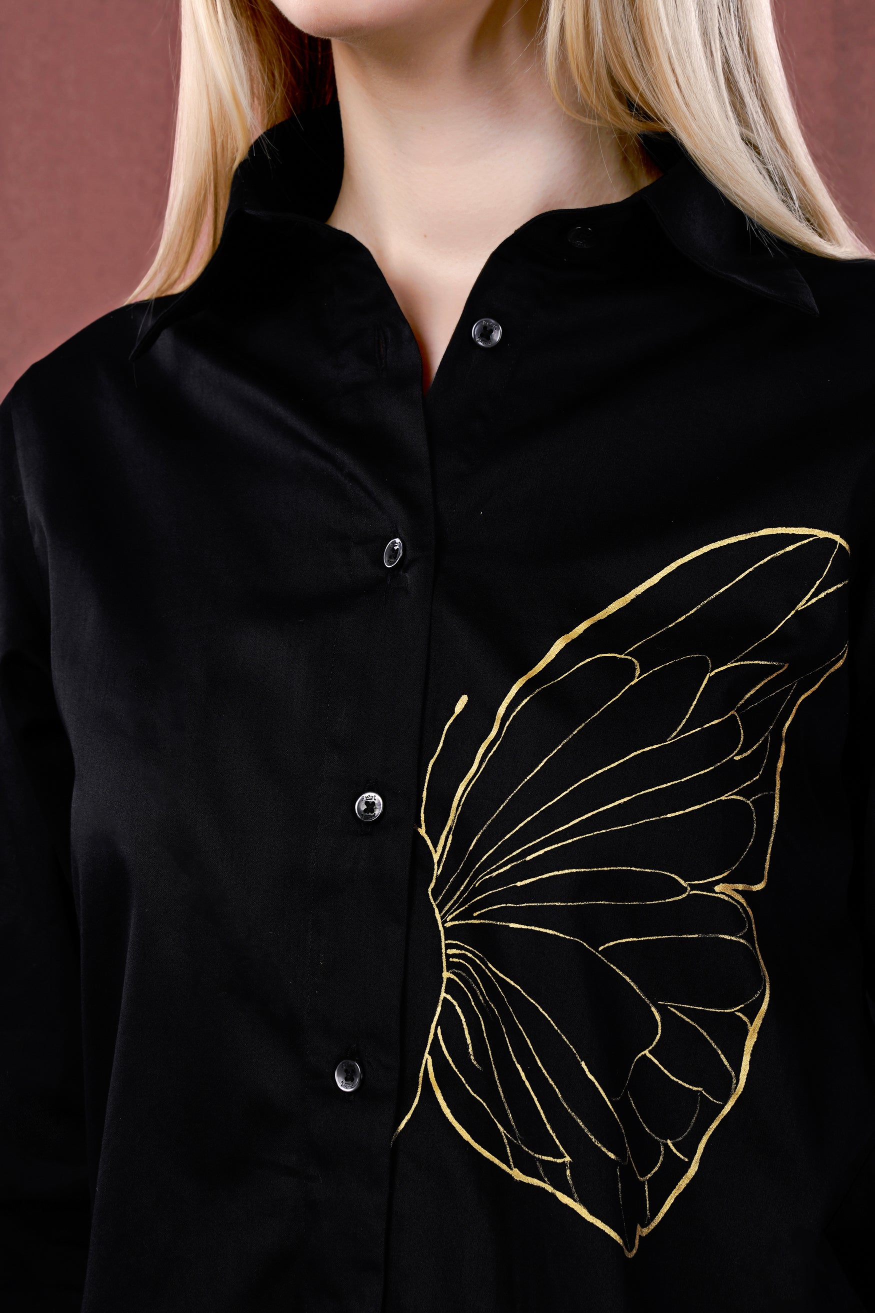 Jade Black Butterfly Wing Hand Painted Premium Cotton Designer Shirt