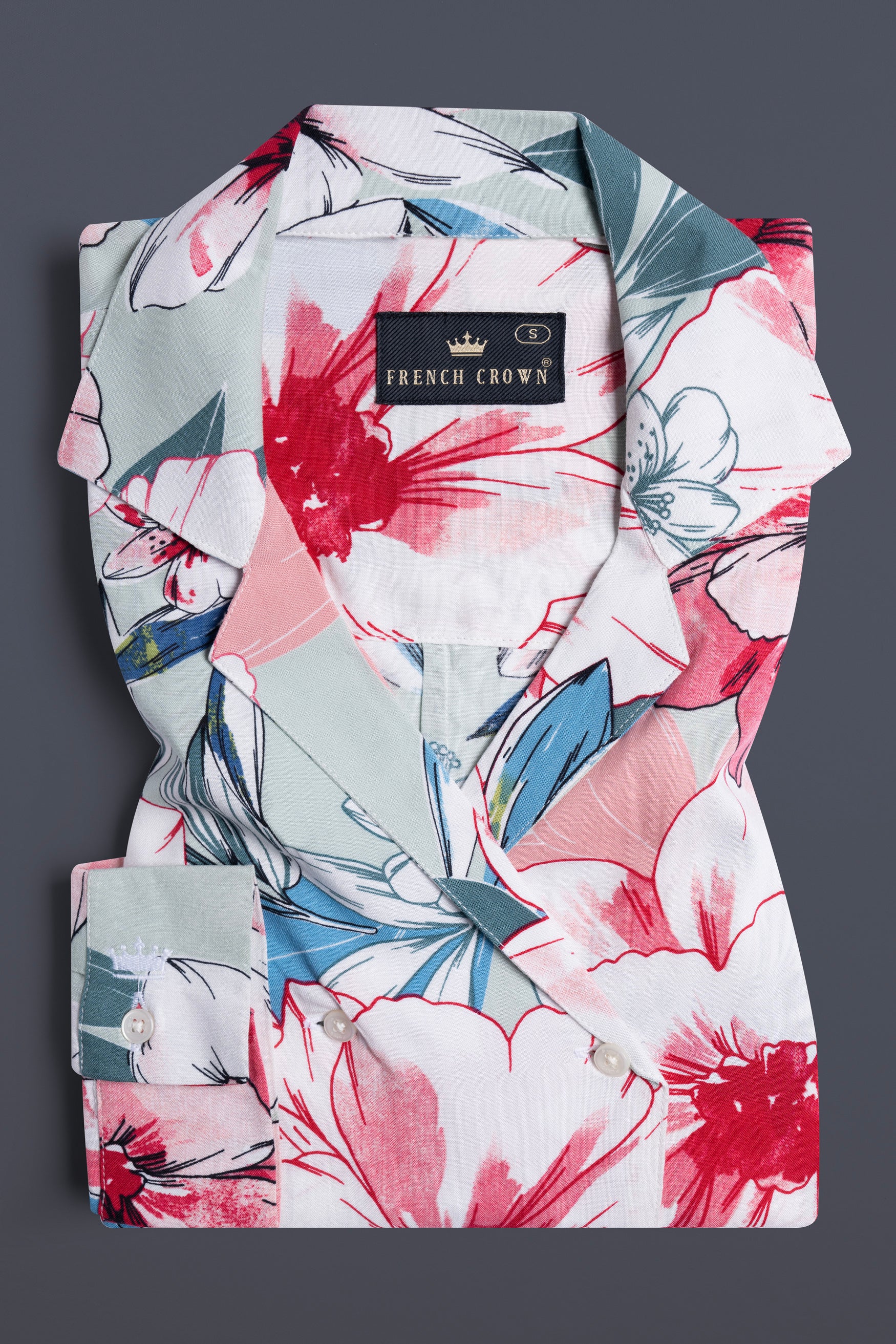 Bright White and Scarlet Red Multicolour Floral Printed Premium Tencel Shirt