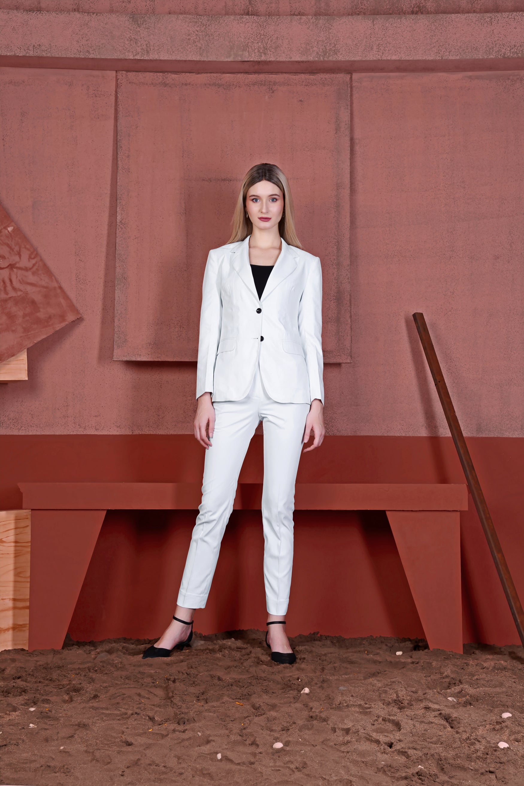 Bright White Subtle Sheen Single Breasted Women's Suit
