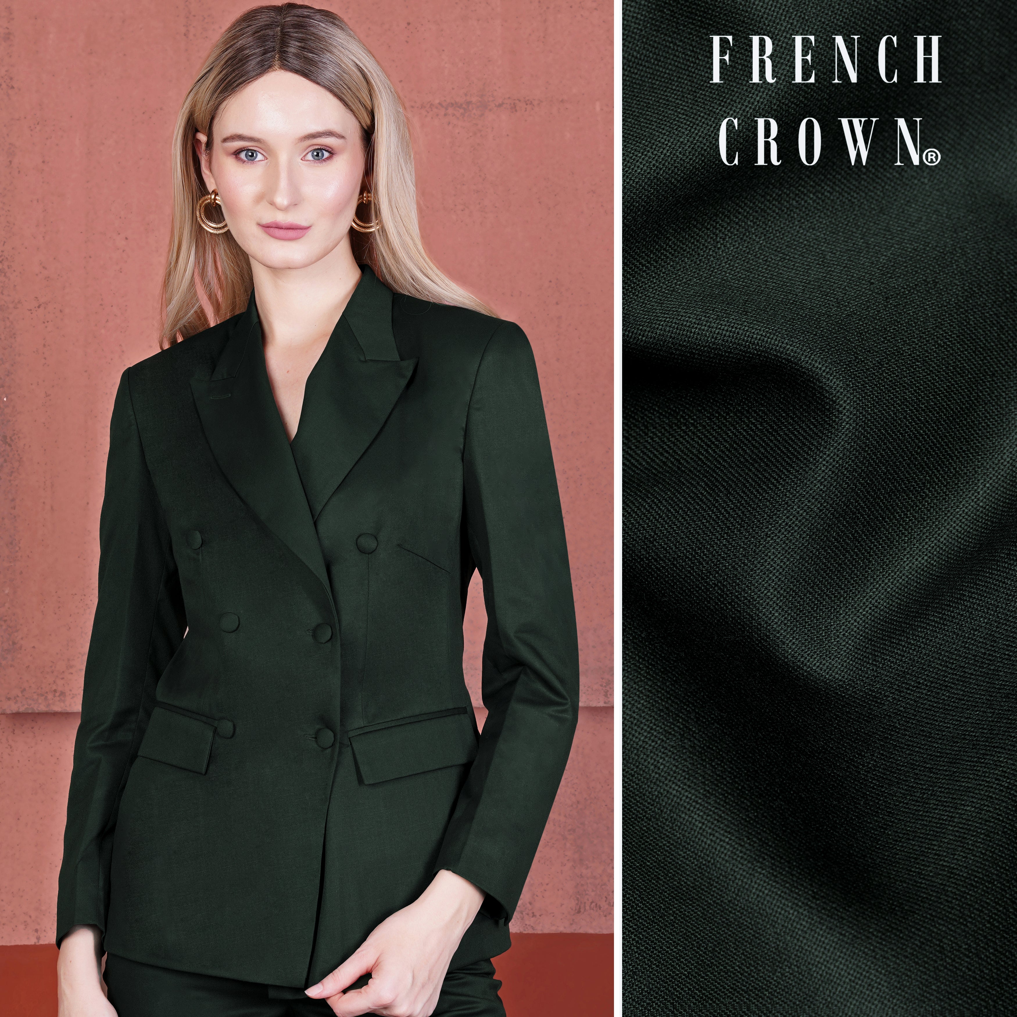Juniper Green Plain-Solid Premium Terry-Rayon Double-Breasted 