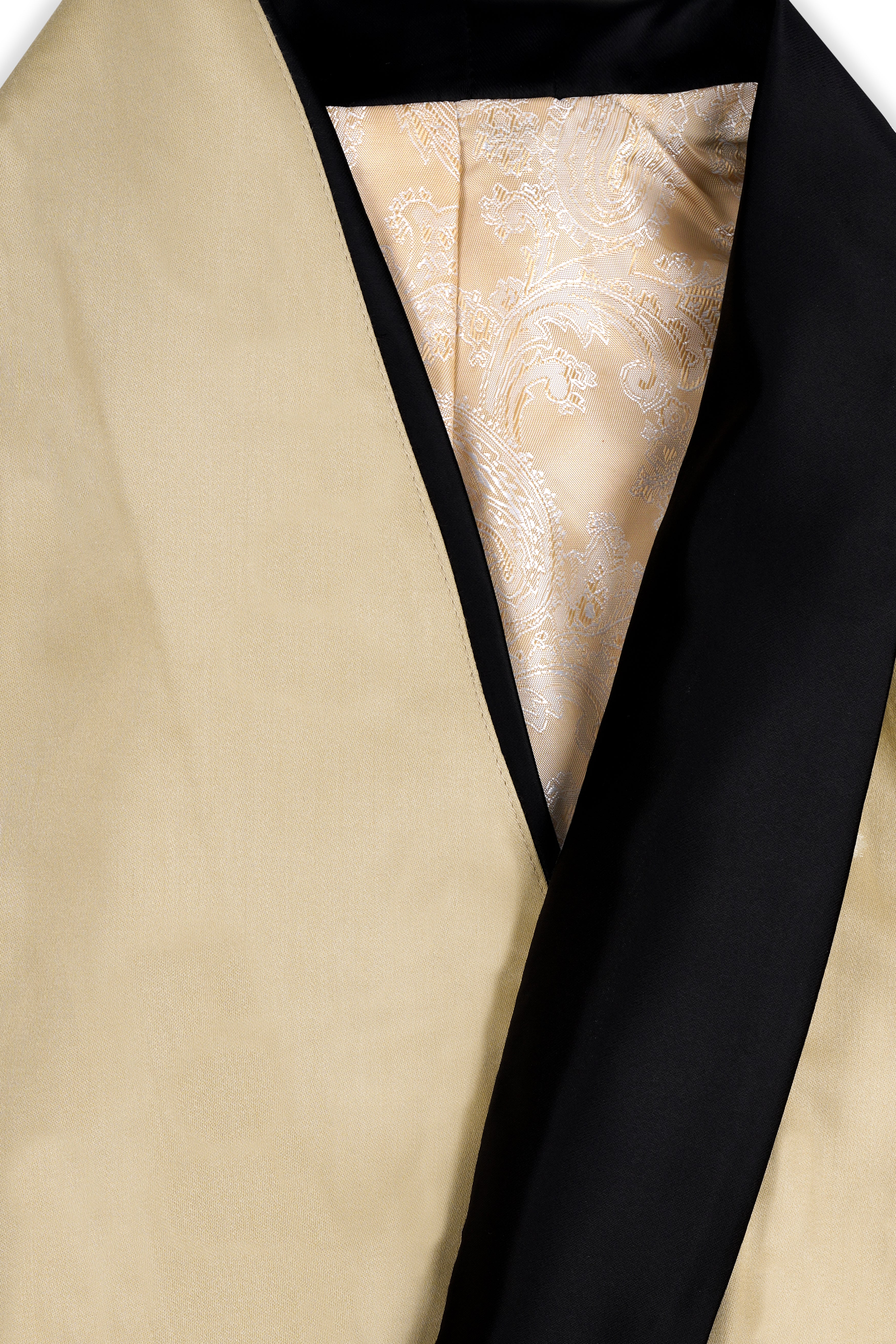 Hazelnut Cream Subtle Sheen with Black Lapel Single Breasted Women's Suit