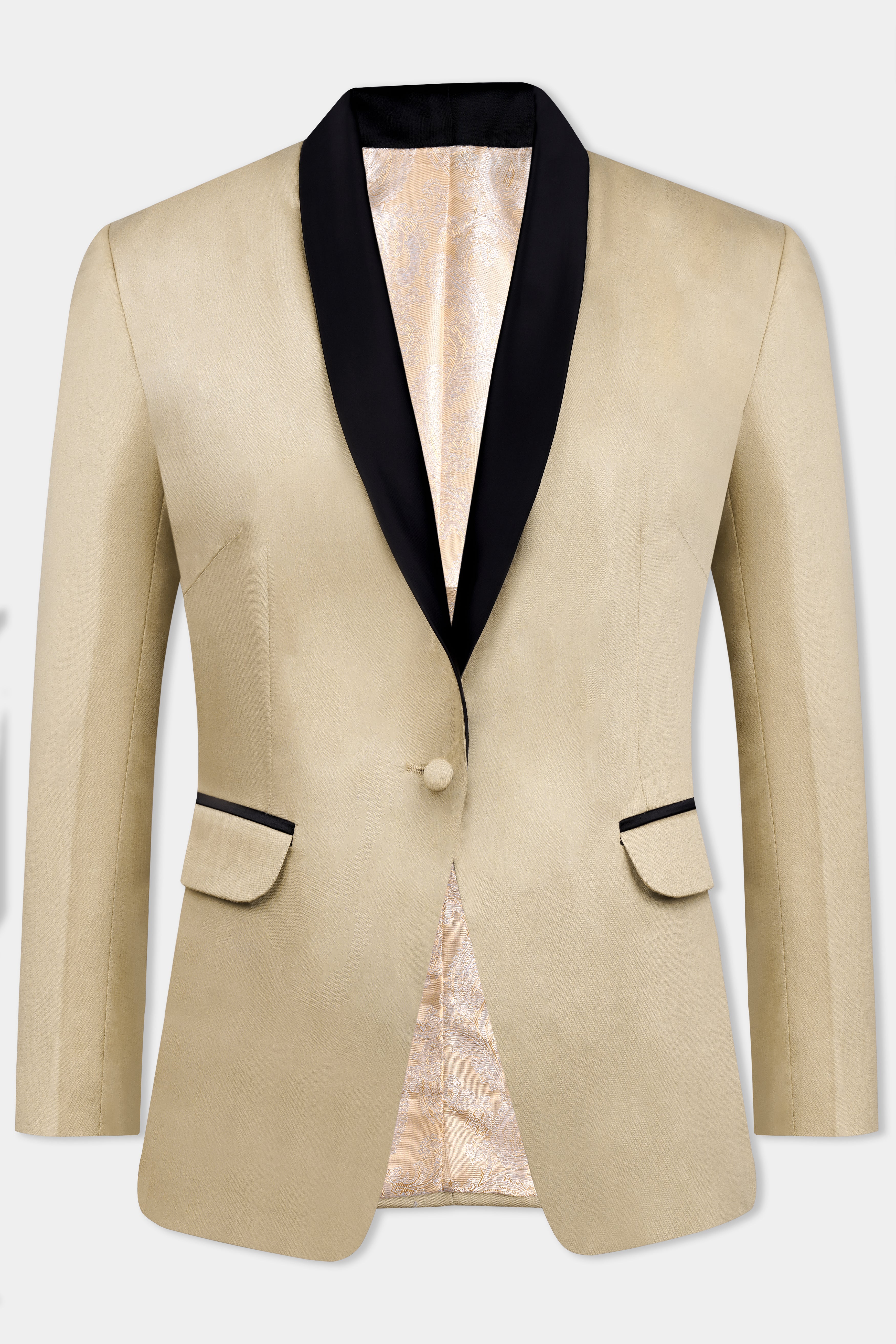 Hazelnut Cream Subtle Sheen with Black Lapel Single Breasted Women's Suit