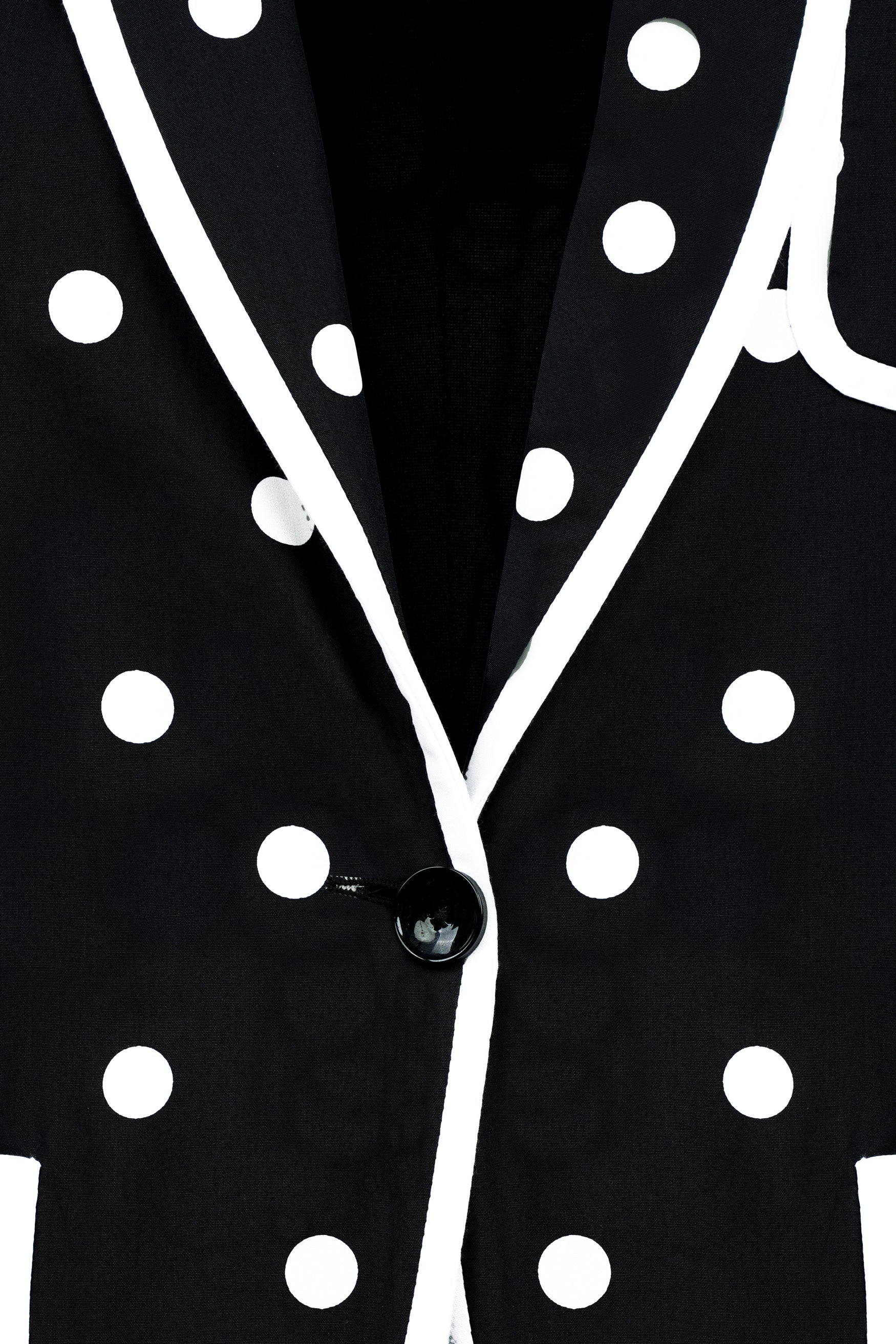 Jade Black and Bright White Polka Dotted With White Piping Work Premium Cotton Women’s Designer Suit