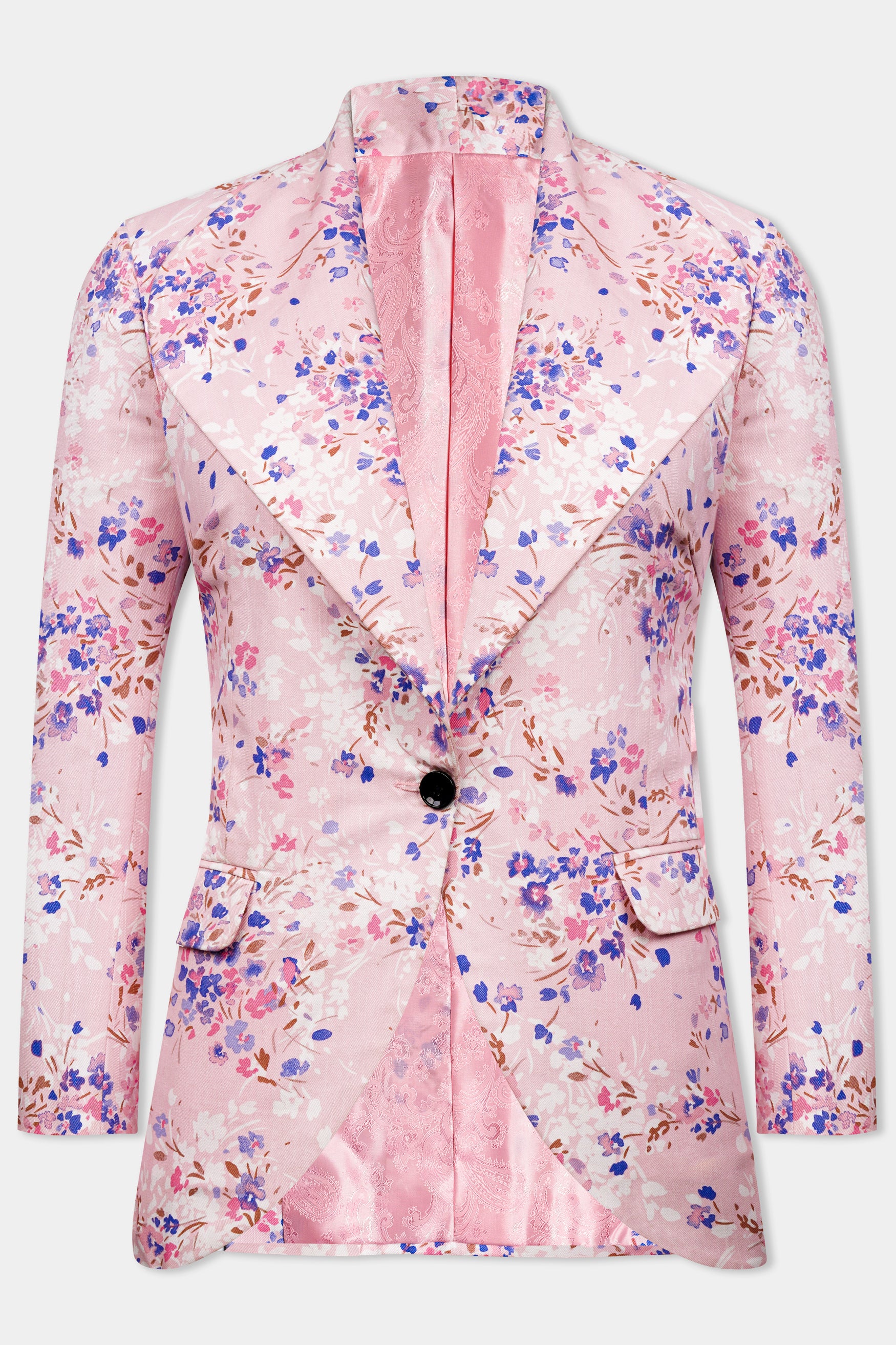 Gainsboro Pink and Scampi Blue Prints Premium Cotton Tuxedo Suit for Women.
