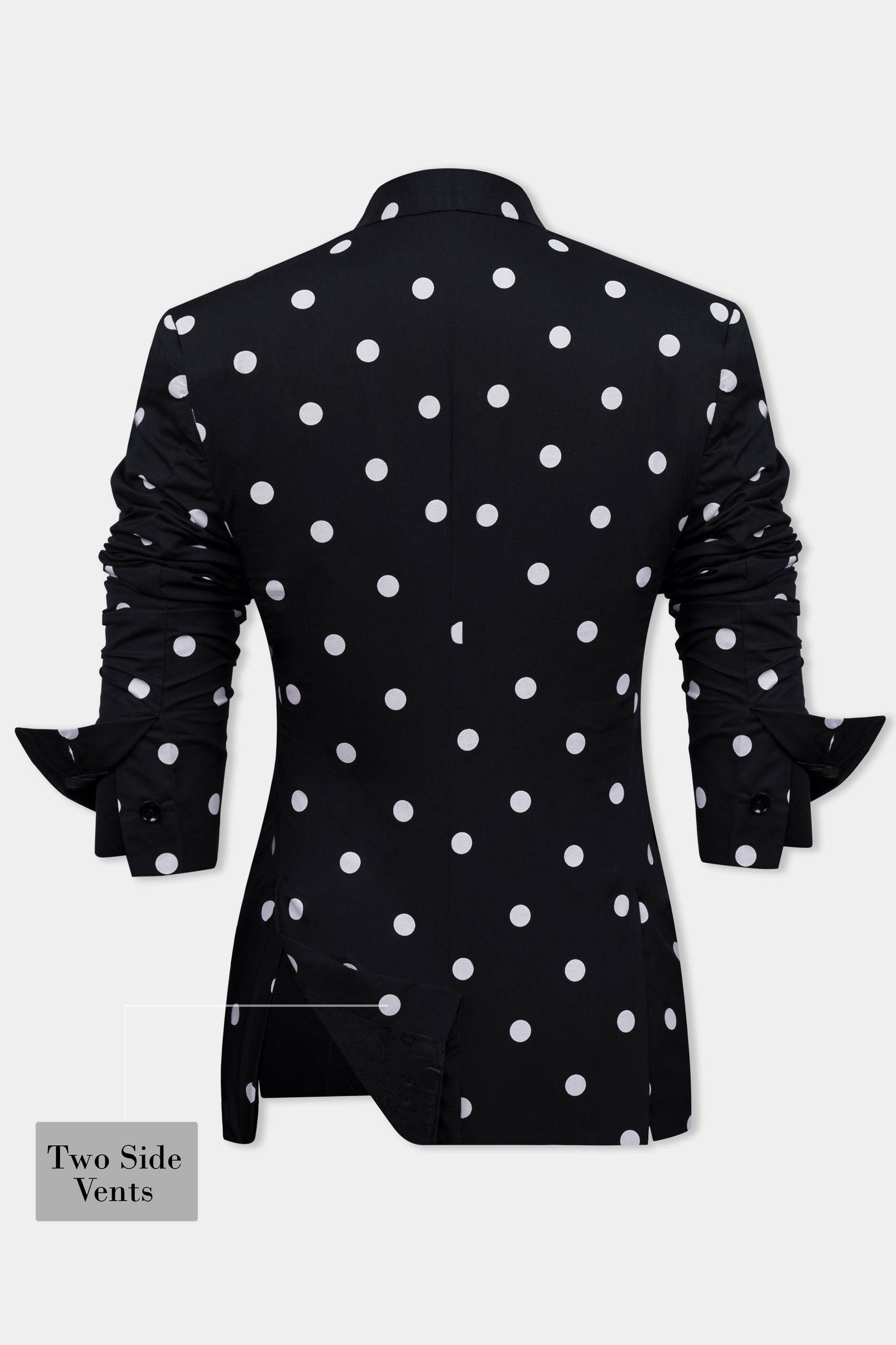 Jade Black and Bright White Polka Dotted Premium Cotton Women’s Tuxedo Suit