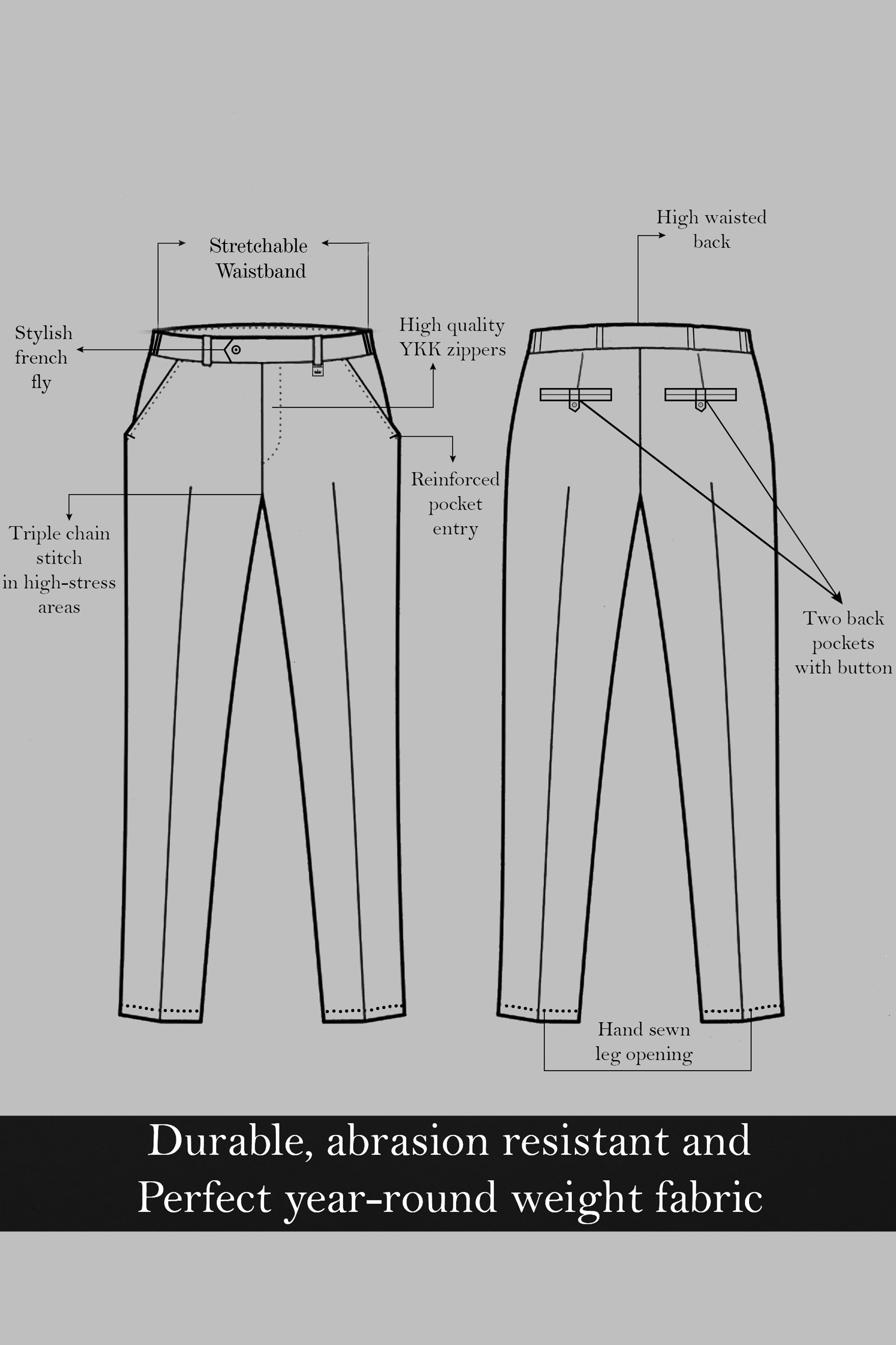 Cinerro-Mine Shaft Gray Textured Tweed Stretchable Waistband Pant