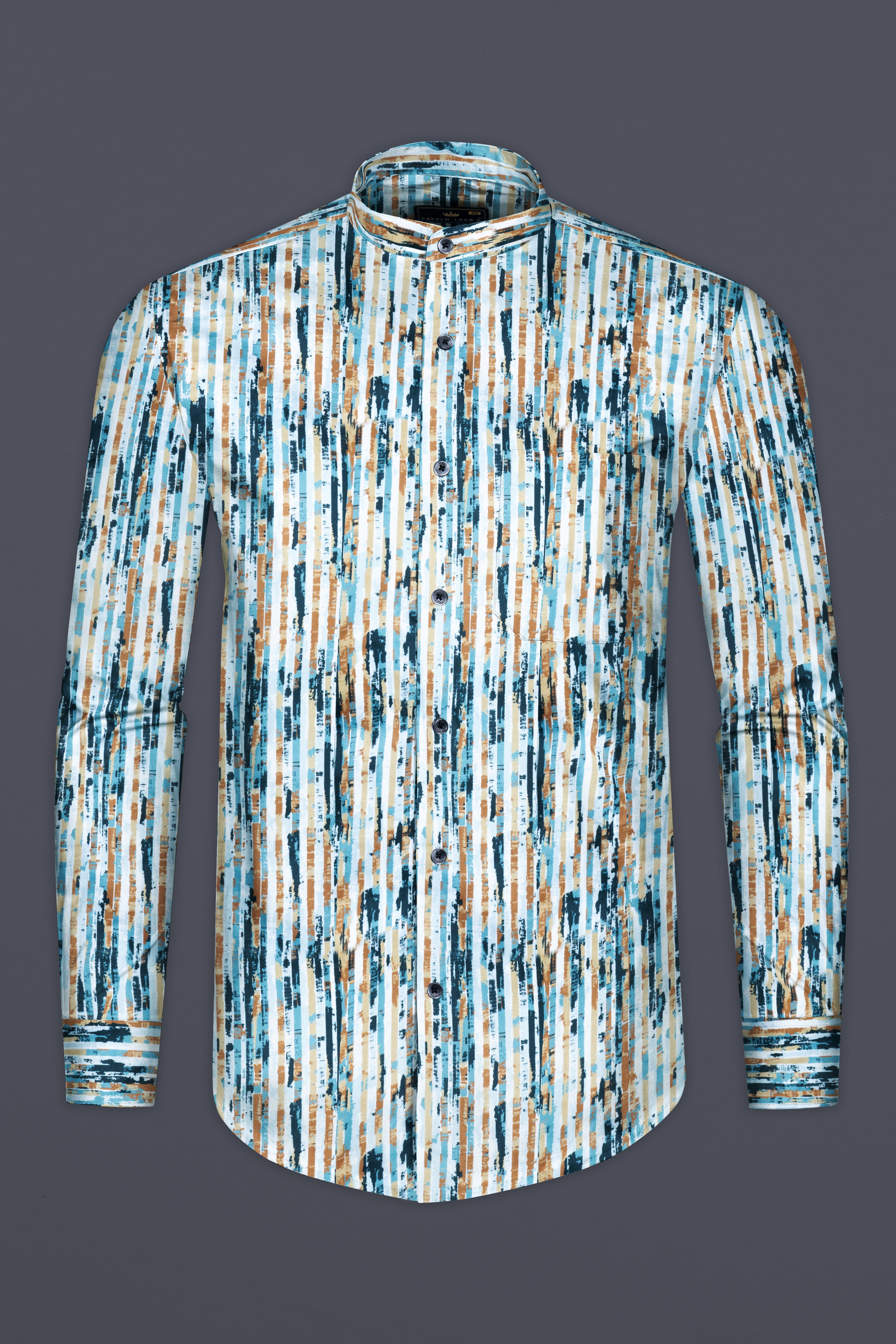 Glacier Blue and Muesli brown Digital printed Subtle Sheen Super Soft Premium Cotton Shirt
