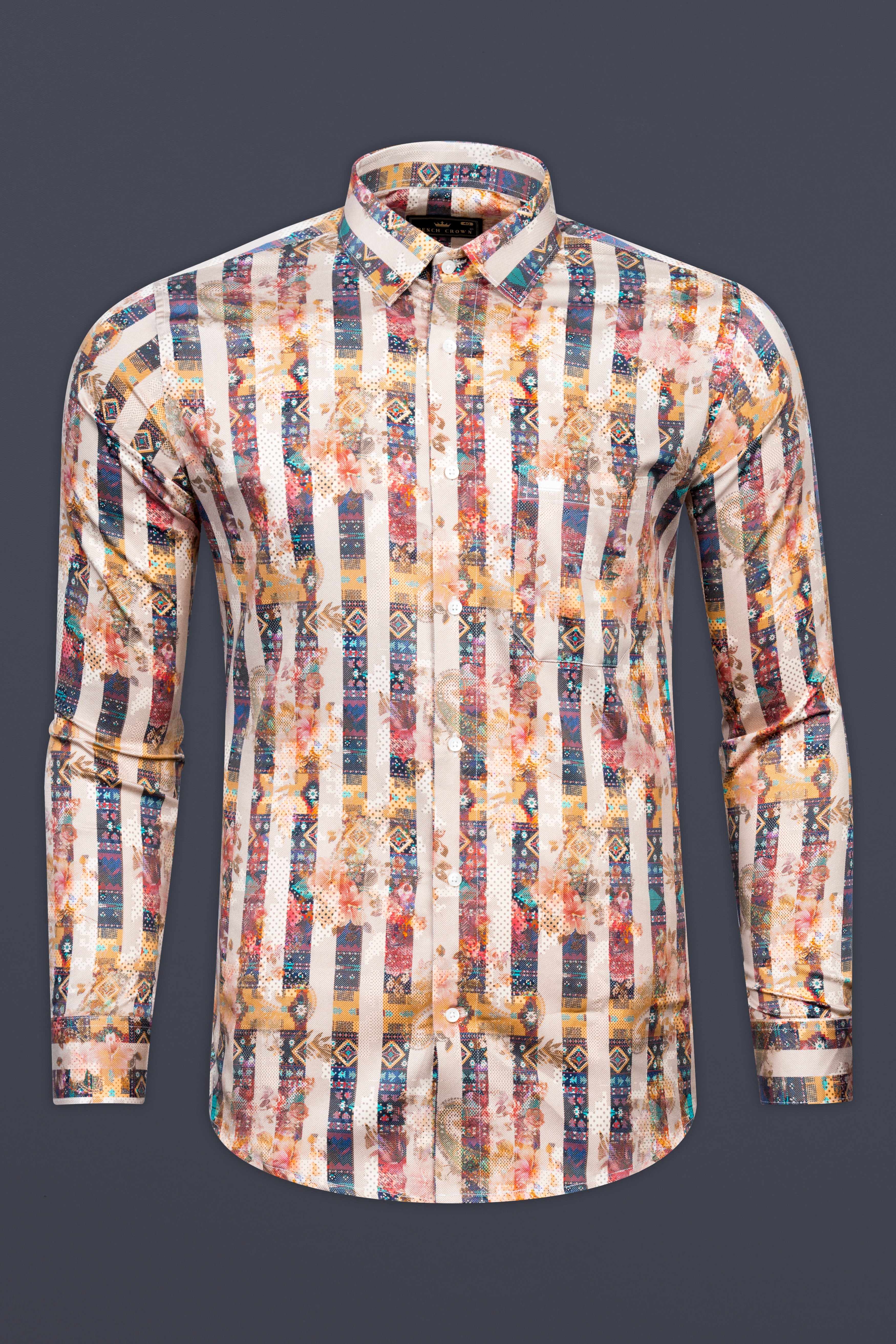 Tulip Red and Persian Brown with multicolor Digital Printed Subtle Sheen Super Soft Premium Cotton Shirt