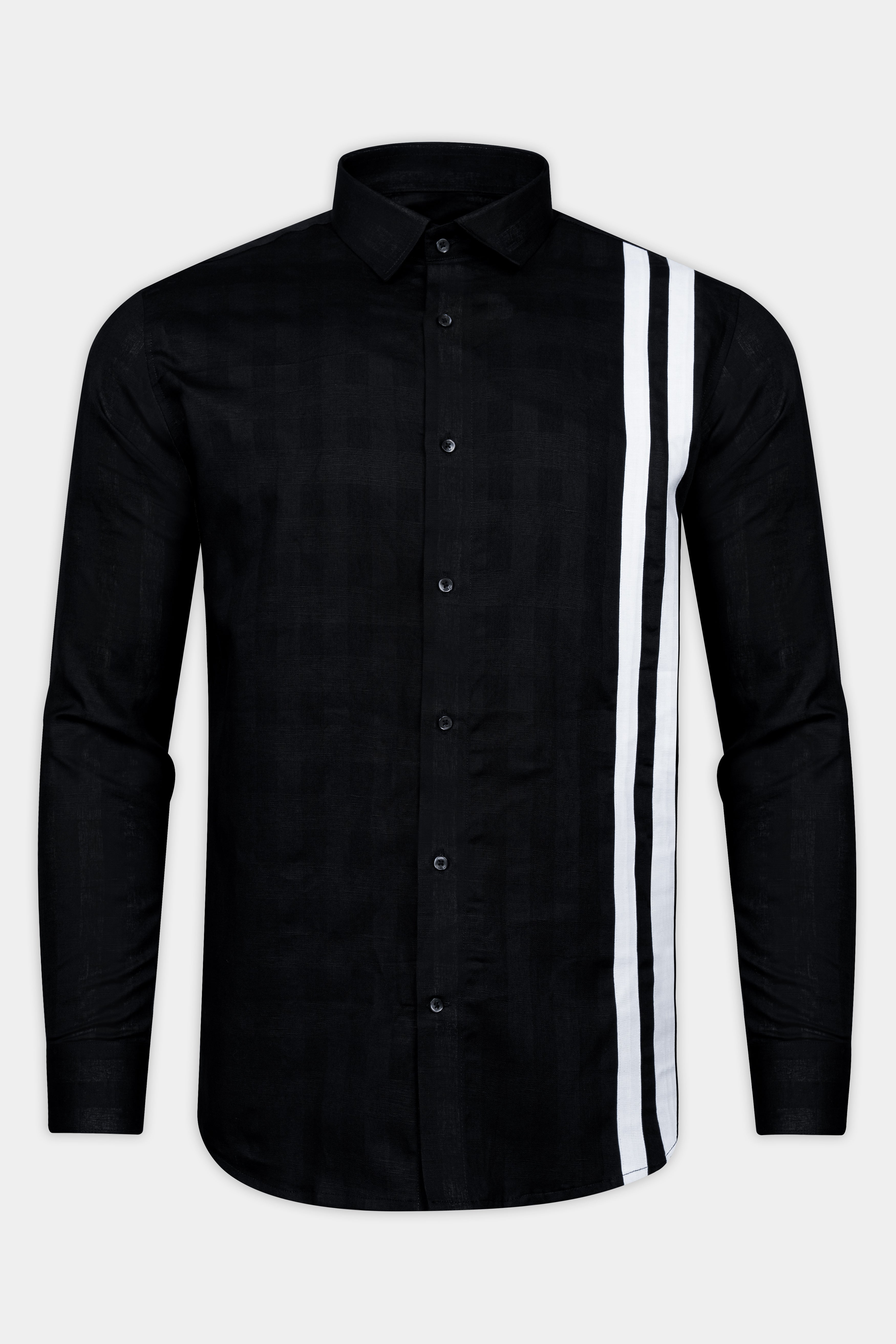 Jade Black with White Double Striped Luxurious Linen Shirt