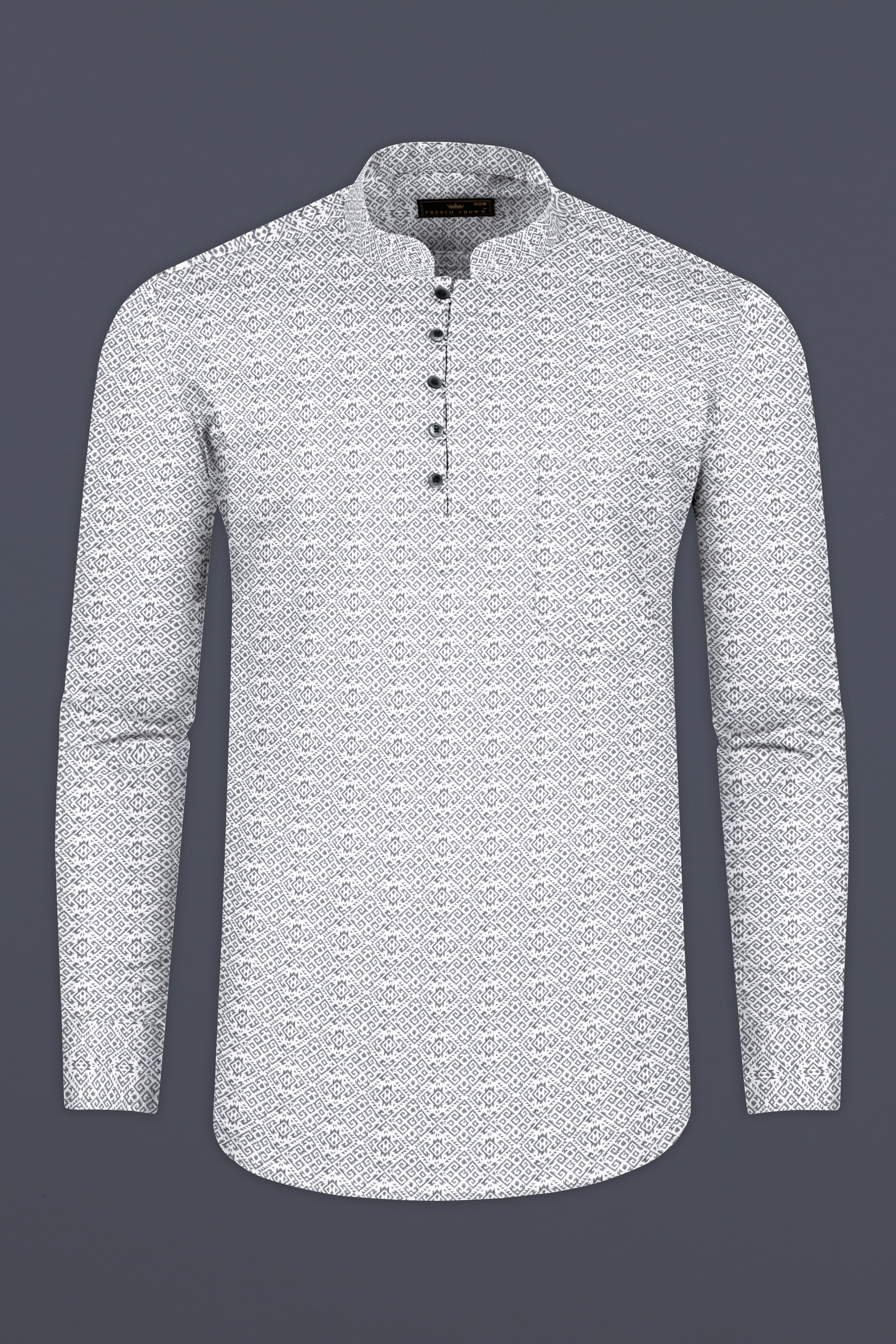 Bright White Abstract Printed Super Soft Premium Cotton Shirt