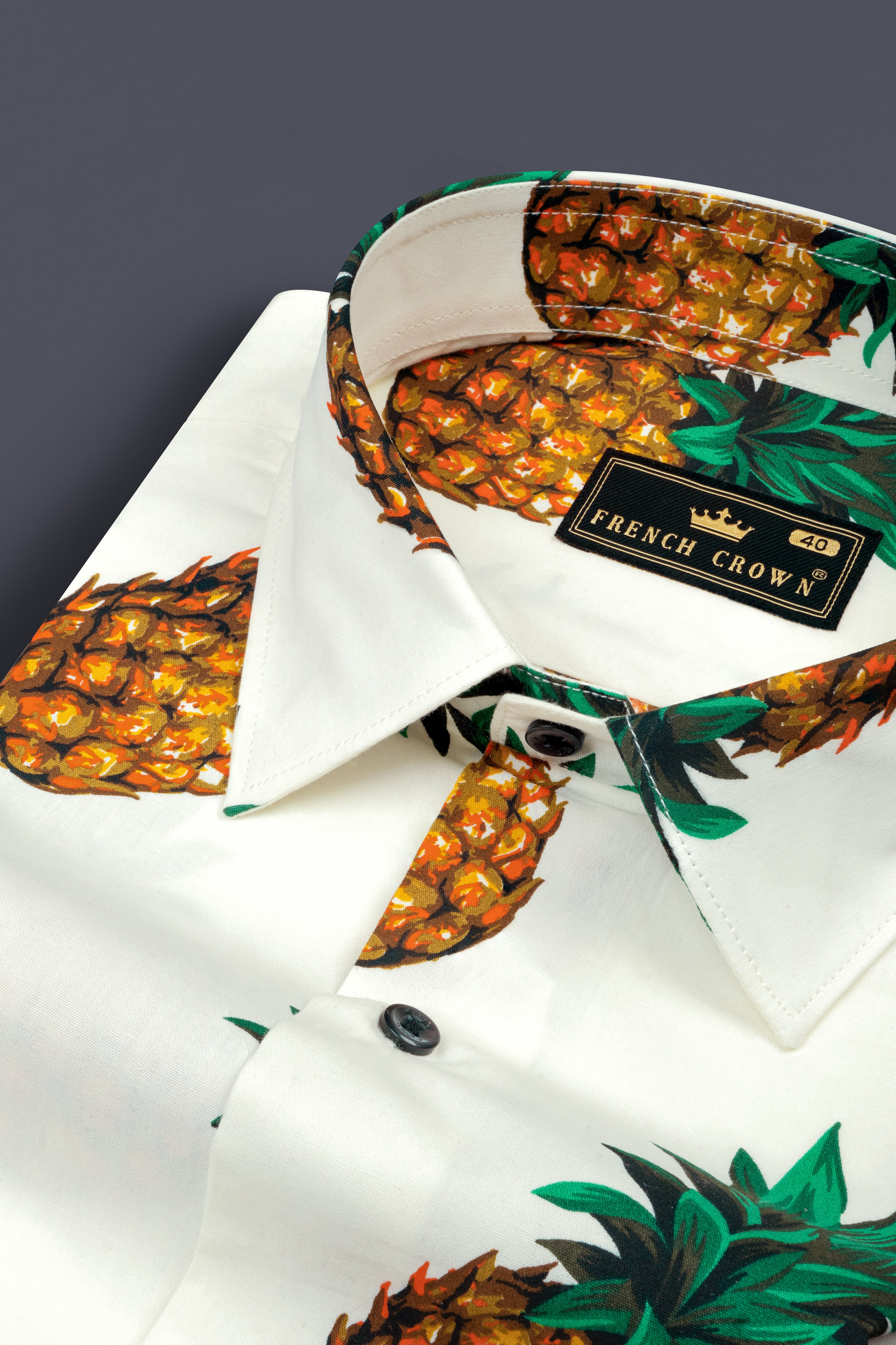 Meadow Beige Pineapple Printed Premium Cotton Shirt
