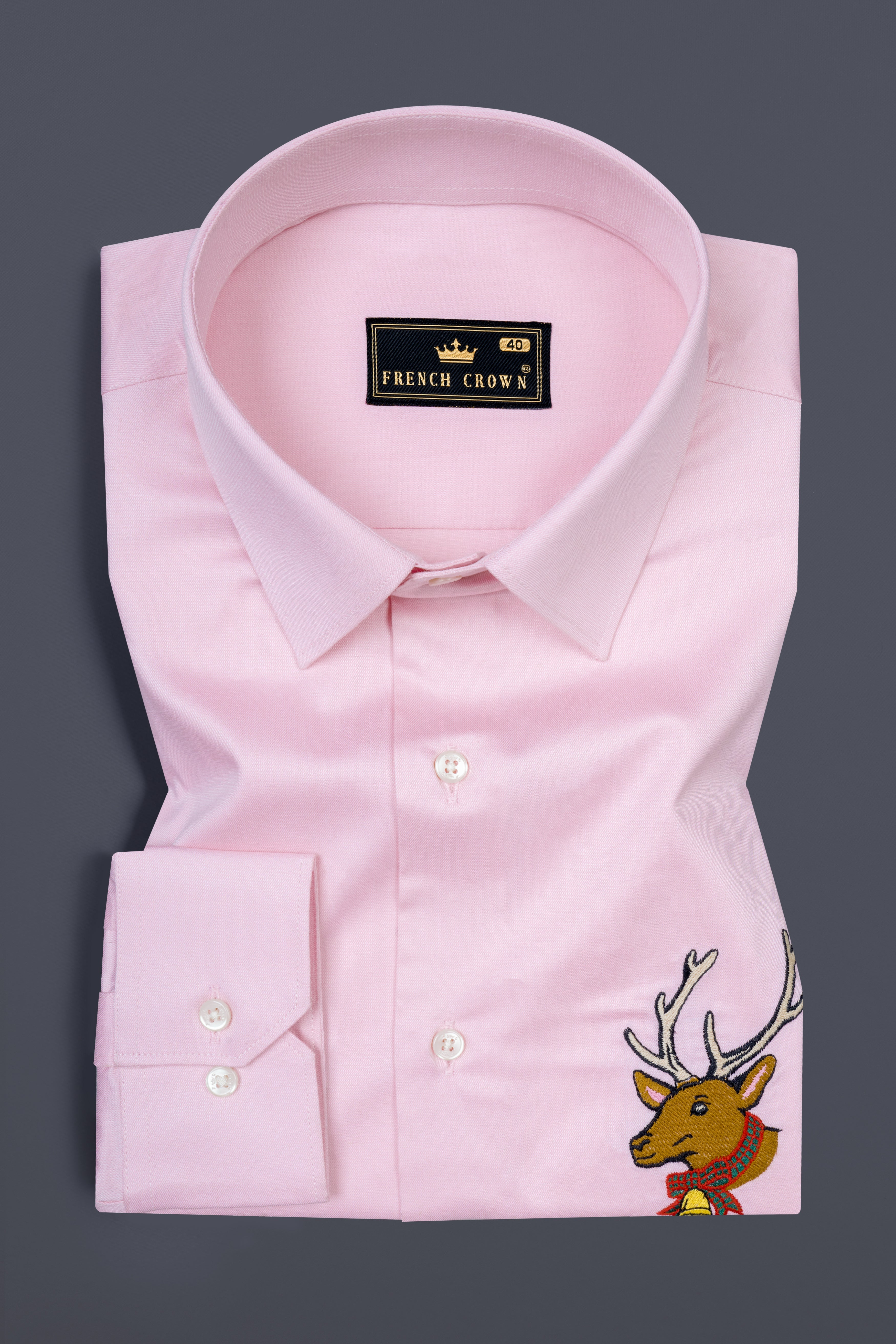 Twilight Pink Deer Embroidered Super Soft Twill Premium Cotton Shirt 12458-P491-38, 12458-P491-H-38, 12458-P491-39, 12458-P491-H-39, 12458-P491-40, 12458-P491-H-40, 12458-P491-42, 12458-P491-H-42, 12458-P491-44, 12458-P491-H-44, 12458-P491-46, 12458-P491-H-46, 12458-P491-48, 12458-P491-H-48, 12458-P491-50, 12458-P491-H-50, 12458-P491-52, 12458-P491-H-52