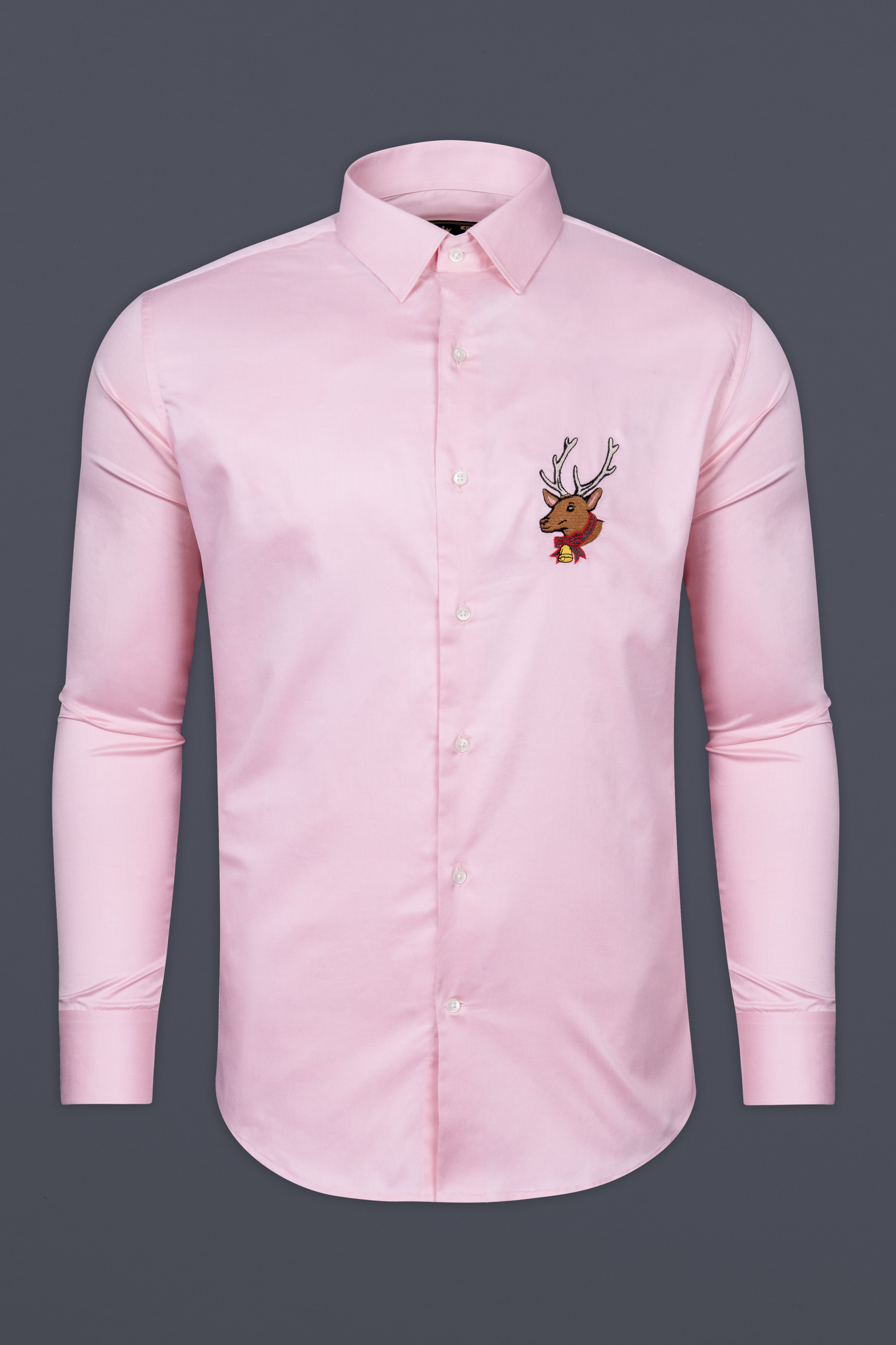 Twilight Pink Deer Embroidered Super Soft Twill Premium Cotton Shirt