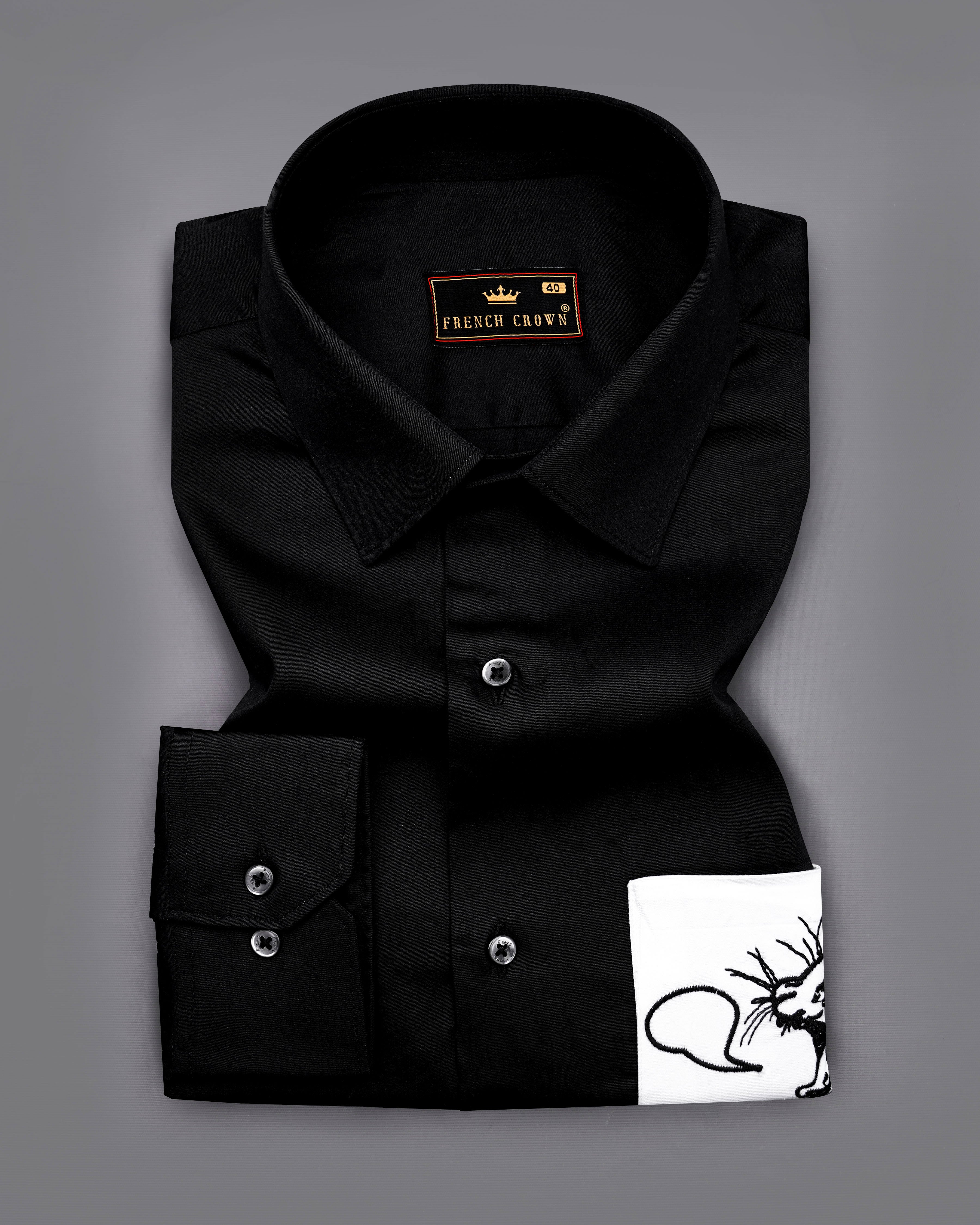 Jade Black With White Patch Pocket Cat Embroidered Super Soft Premium Cotton Shirt 1312-BLK-E001-38, 1312-BLK-E001-H-38, 1312-BLK-E001-39, 1312-BLK-E001-H-39, 1312-BLK-E001-40, 1312-BLK-E001-H-40, 1312-BLK-E001-42, 1312-BLK-E001-H-42, 1312-BLK-E001-44, 1312-BLK-E001-H-44, 1312-BLK-E001-46, 1312-BLK-E001-H-46, 1312-BLK-E001-48, 1312-BLK-E001-H-48, 1312-BLK-E001-50, 1312-BLK-E001-H-50, 1312-BLK-E001-52, 1312-BLK-E001-H-52