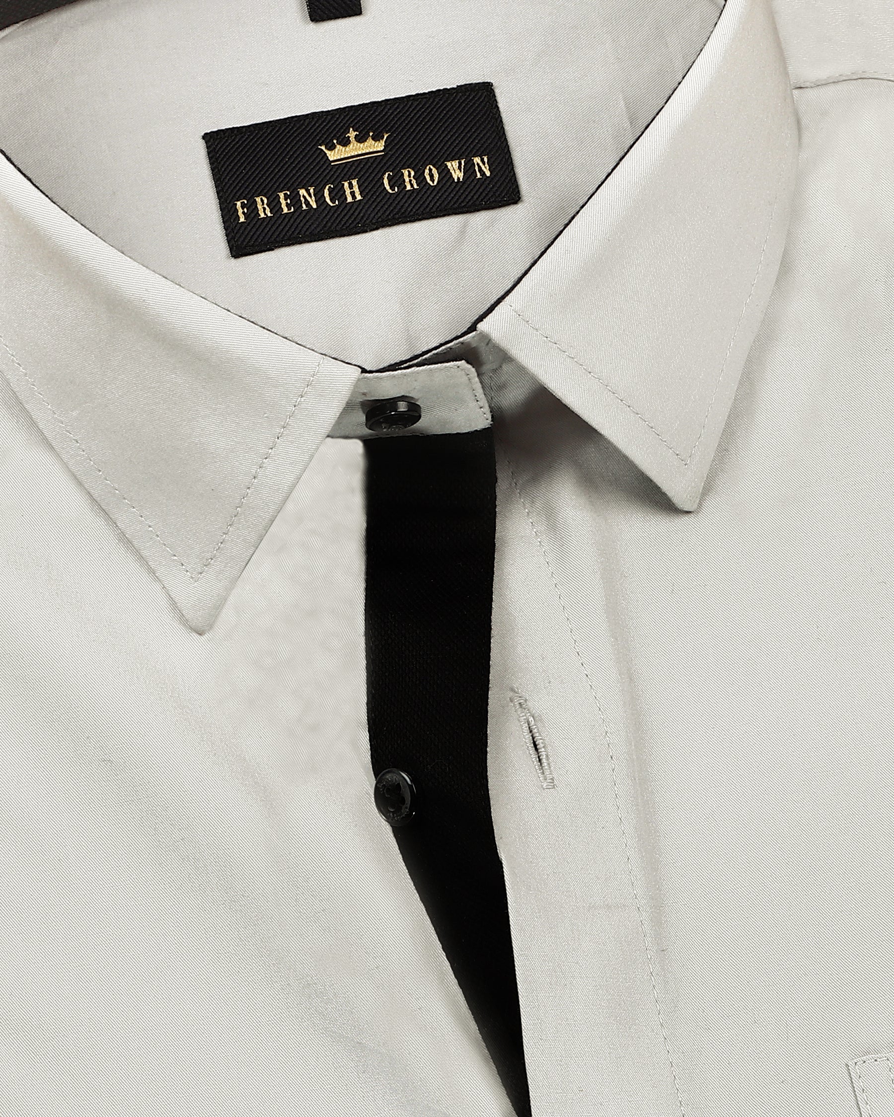 Grey with Black Collar and placket stand Premium Cotton Shirt